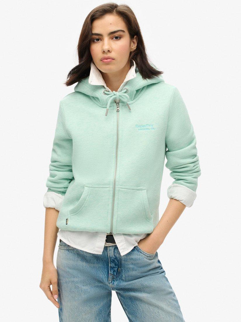 Product image 1 of 6, which shows Superdry Essential Logo Zip Hoodie, Minted Green Marl, 6