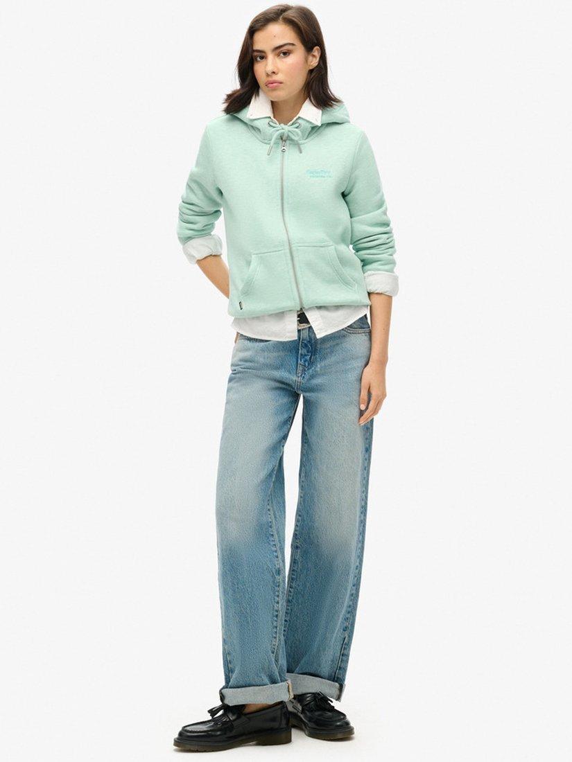 Product image 2 of 6, which shows Superdry Essential Logo Zip Hoodie, Minted Green Marl, 6