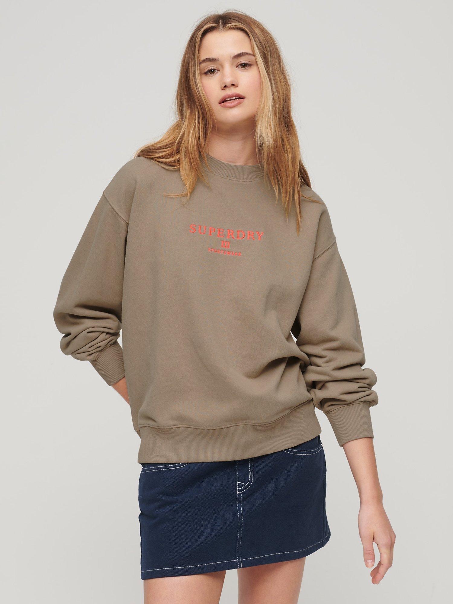 Superdry Embroidered Loose Crew Sweatshirt, Winter Twig Beige