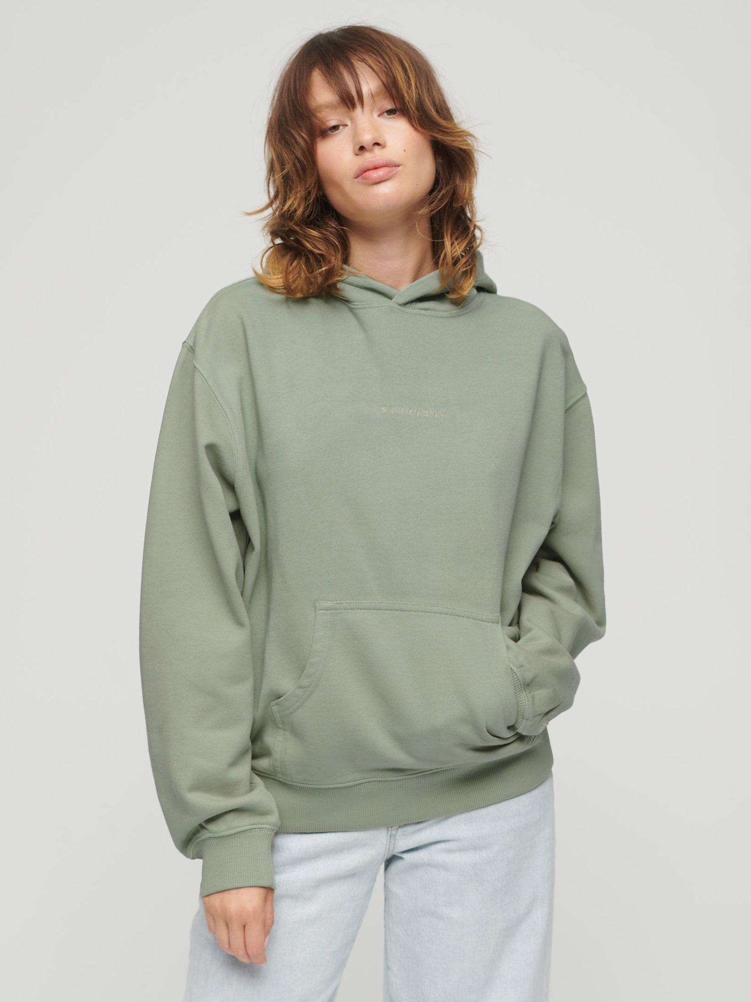 Superdry Micro Logo Embroidered Boxy Hoodie, Light Jade Green, 6