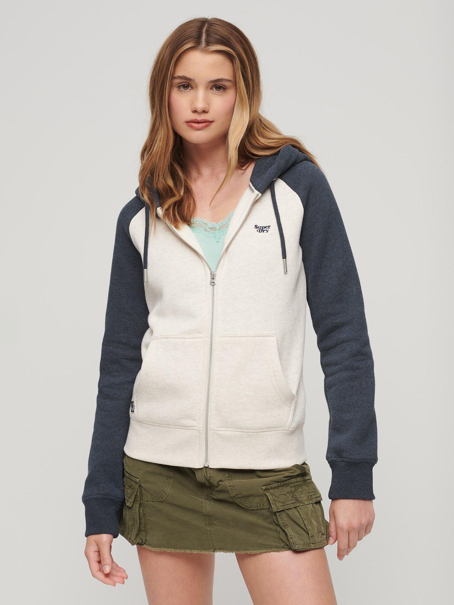 Superdry Essential Baseball Zip Hoodie, Navy/Oat Marl