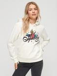 Superdry Tattoo Script Graphic Diamante Hoodie, Cream