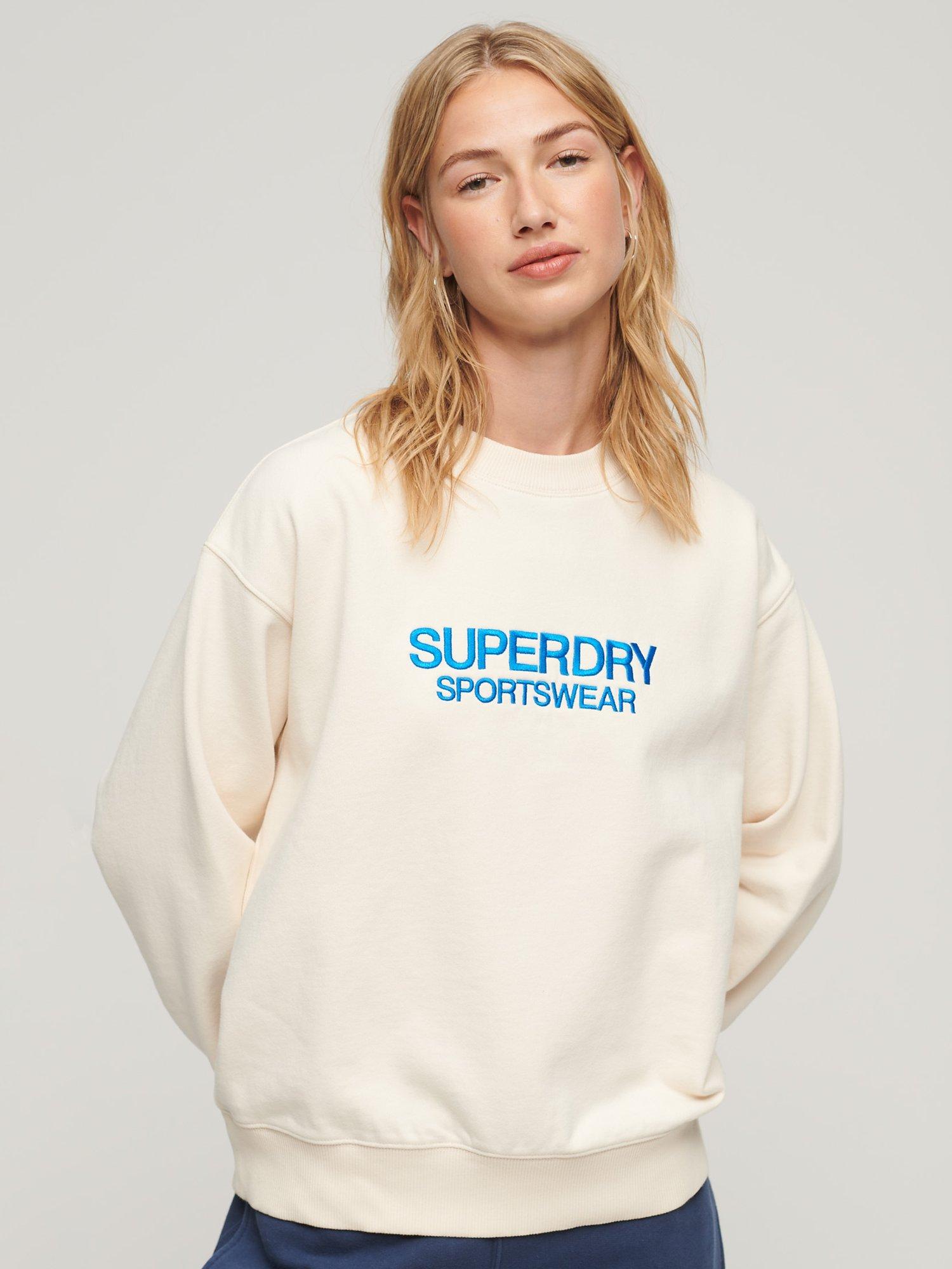Superdry Embroidered Loose Crew Sweatshirt, Rice White