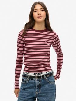 Superdry Stripe Long Sleeve Top, Lilac Pink Stripe