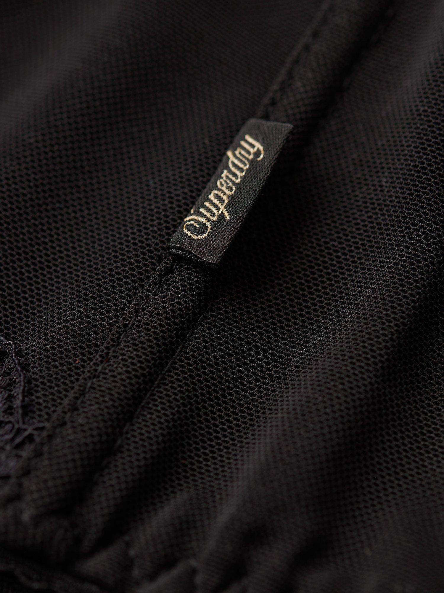 Product image 4 of 4, which shows Superdry Ruched Mesh Crop Corset Top, Black, 6