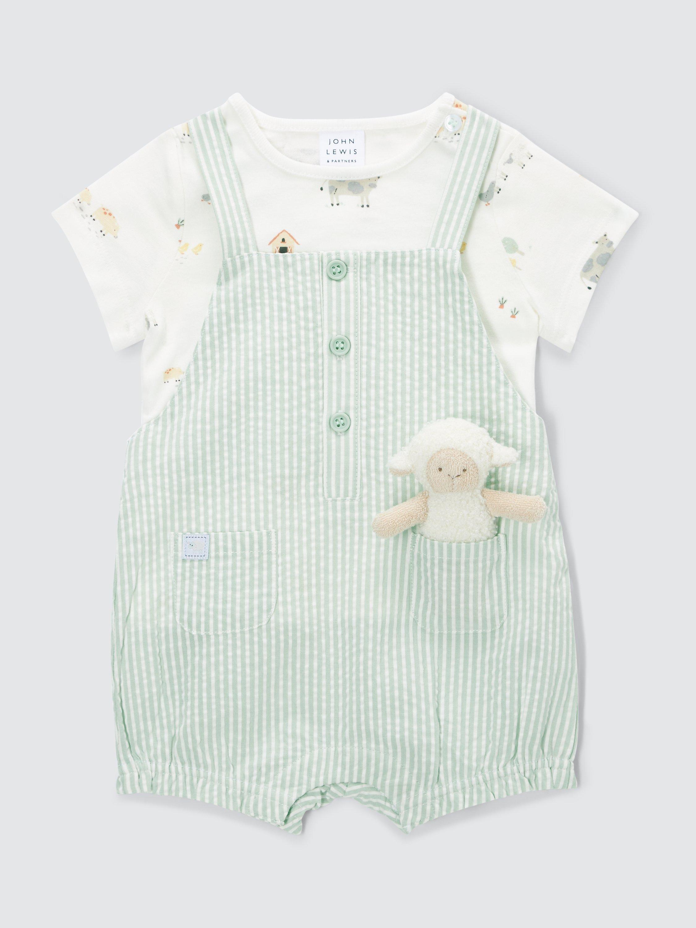 John Lewis Baby Stripe Romper Set, Green/Multi, 3-6 months