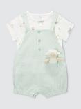 John Lewis Baby Seersucker Stripe Short Dungaree, T-Shirt and Lamb Soft Toy Set