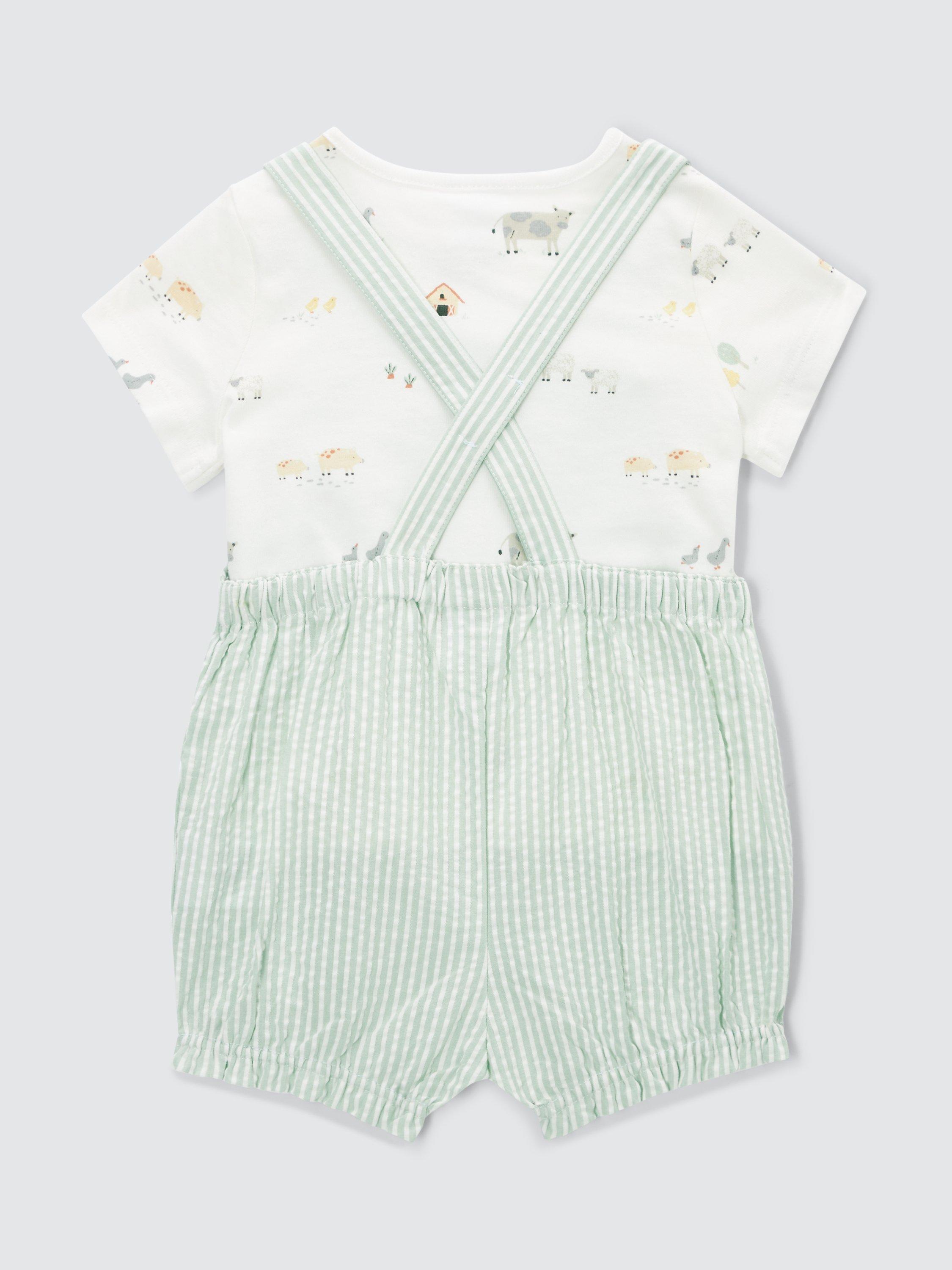 John Lewis Baby Stripe Romper Set, Green/Multi, 3-6 months