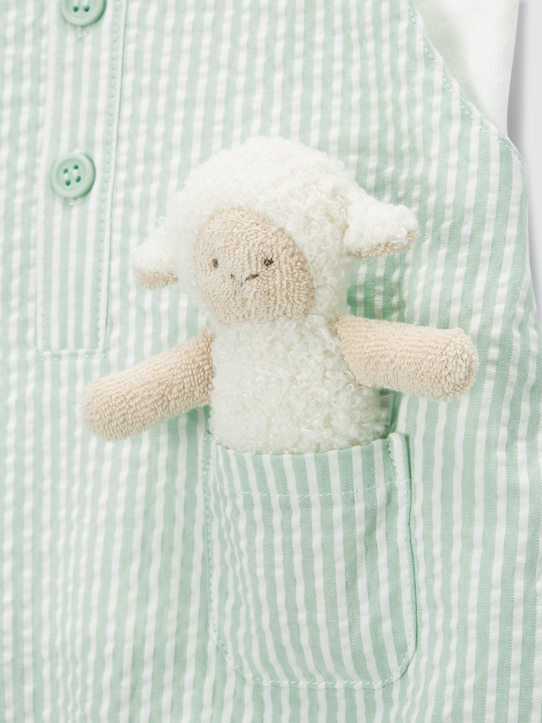 Product image 3 of 3, which shows John Lewis Baby Stripe Romper Set, Green/Multi, 0-3 months