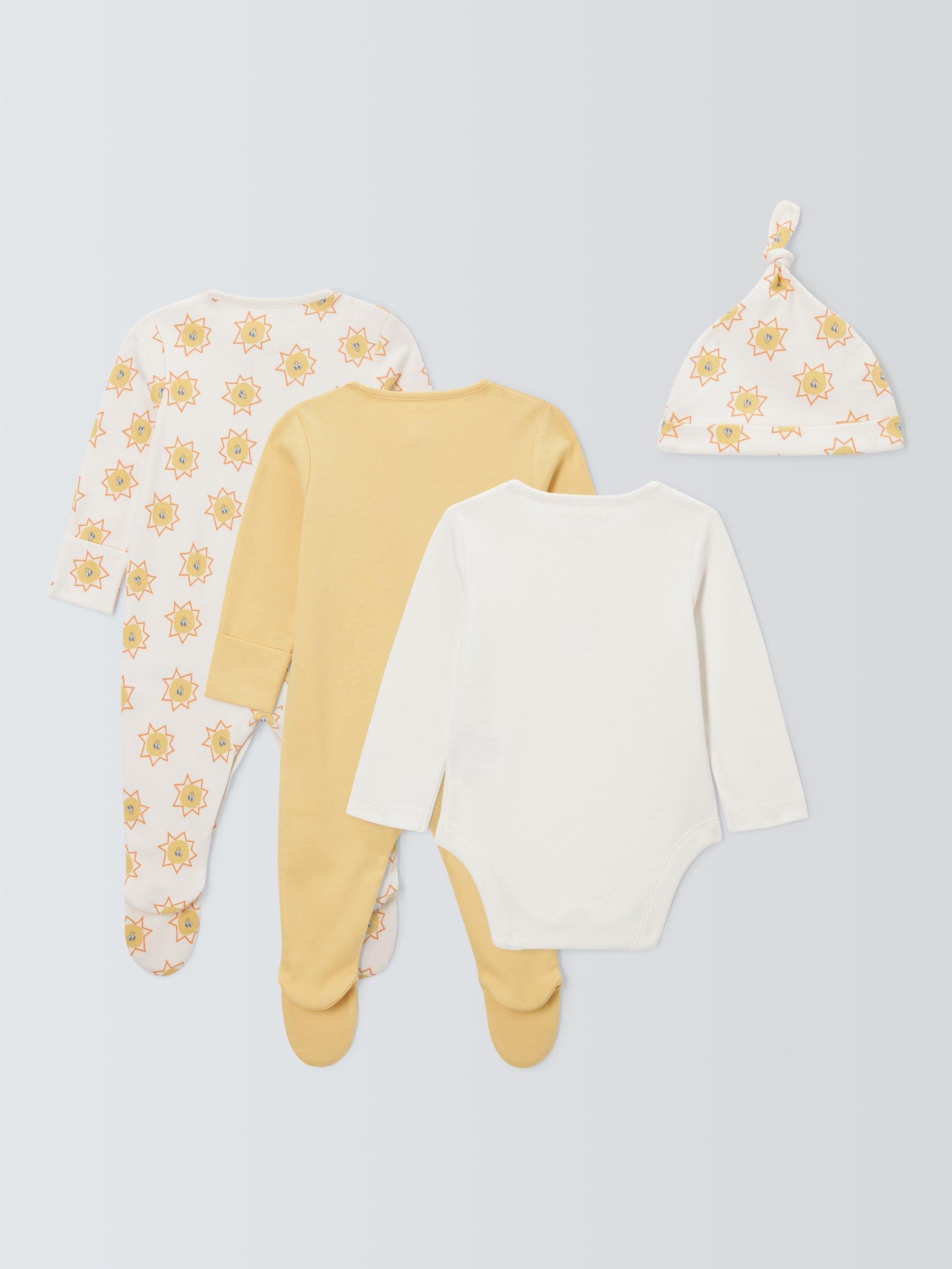 Product image 2 of 4, which shows John Lewis ANYDAY Baby Sunflower Sleepsuit, Bodysuit and Hat Set, Yellow, 12-18 months