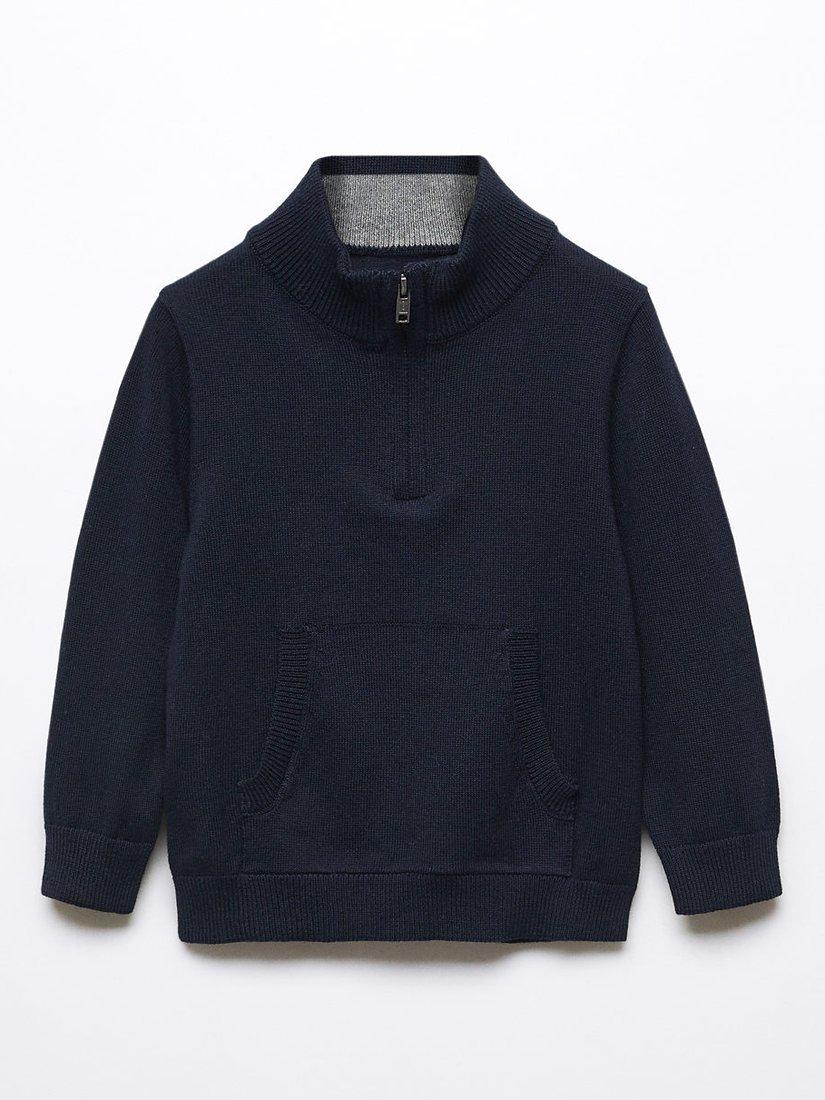 Mango Kids' Harry Zip Neck Jumper, Navy