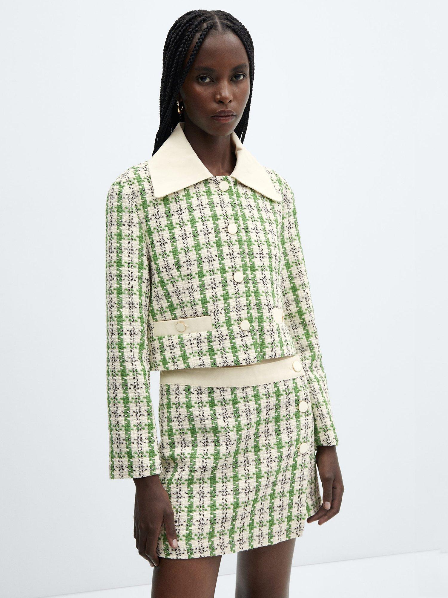 Mango Twiggy Textured Dogtooth Jacket, Green