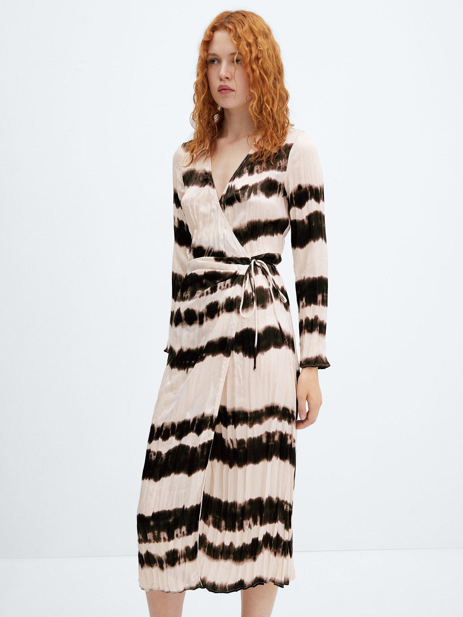 Mango Beni Pleated Shirt Dress, Beige/Multi