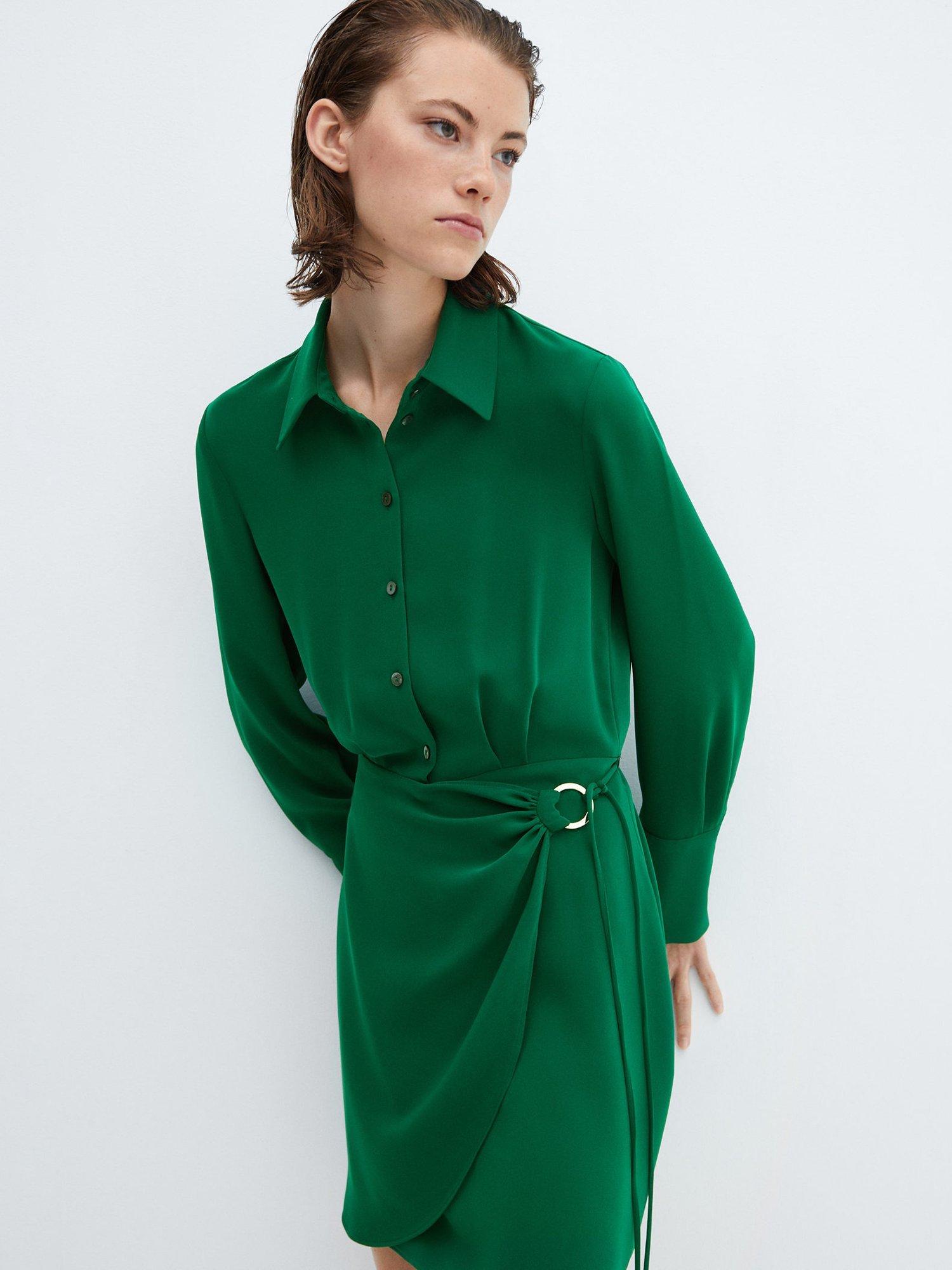 Mango Bela Ring Shirt Dress, Green