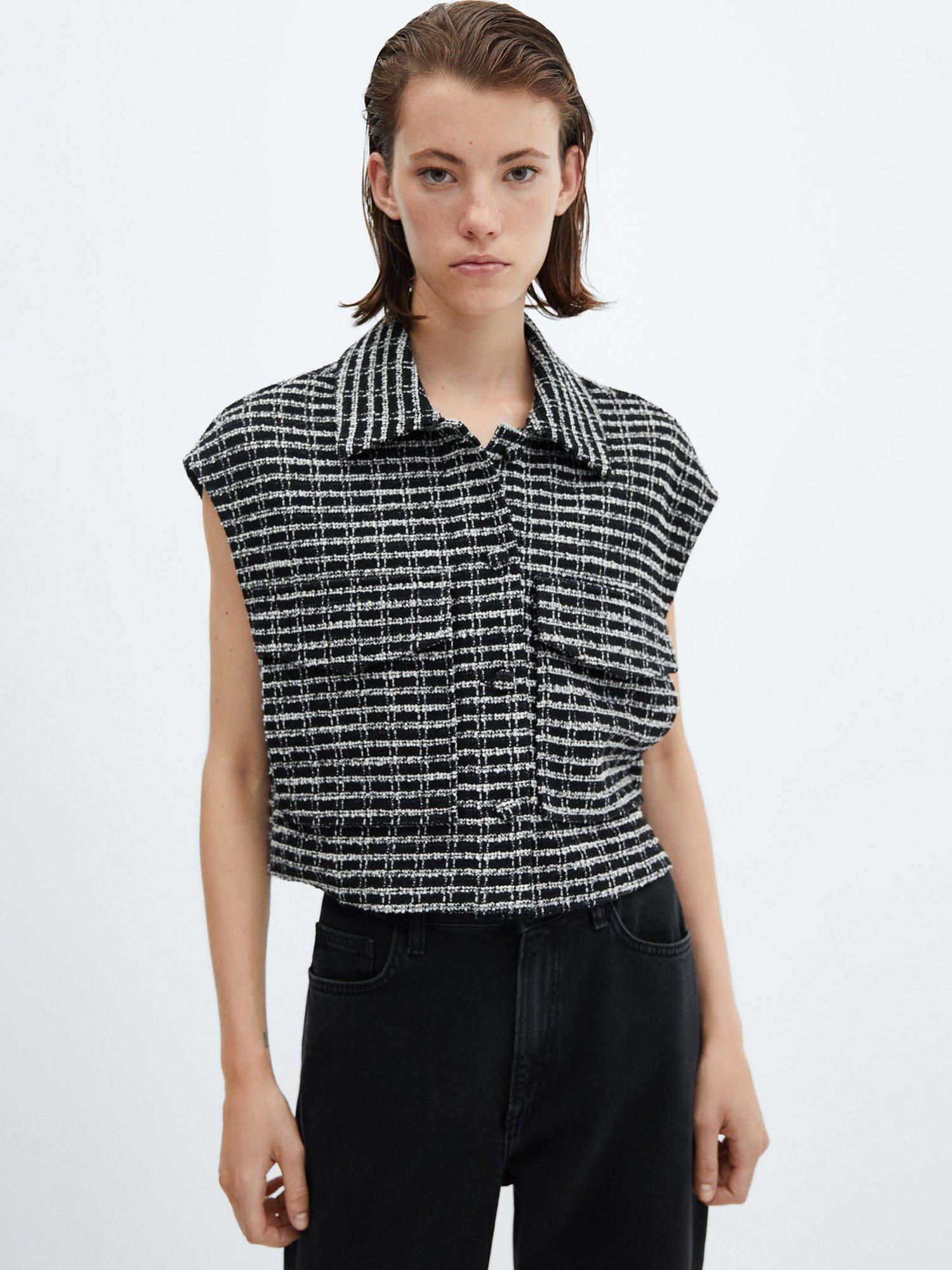 Mango Carlota Textured Waistcoat, Black