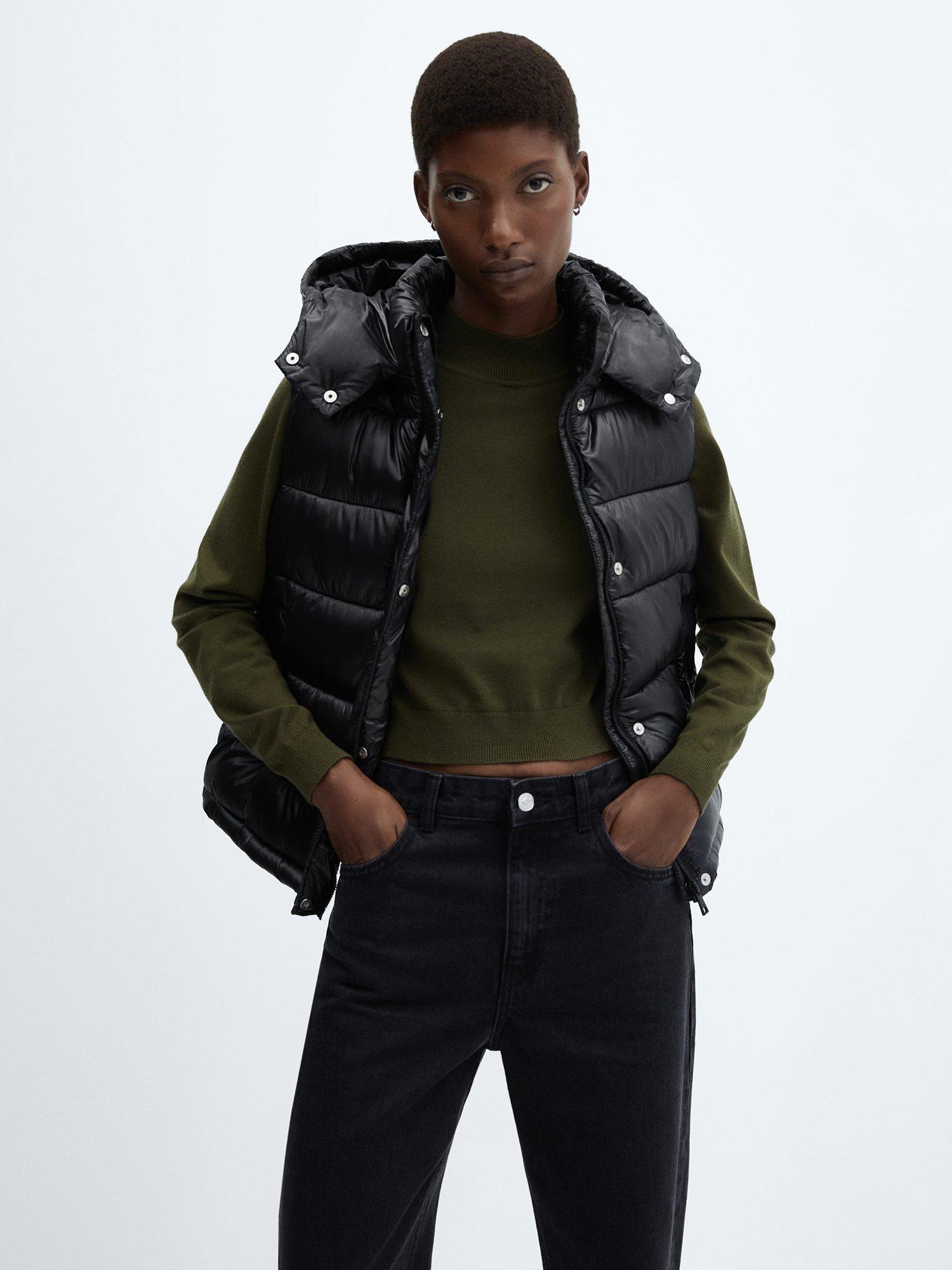 Mango Cancan Quilted Gilet, Black