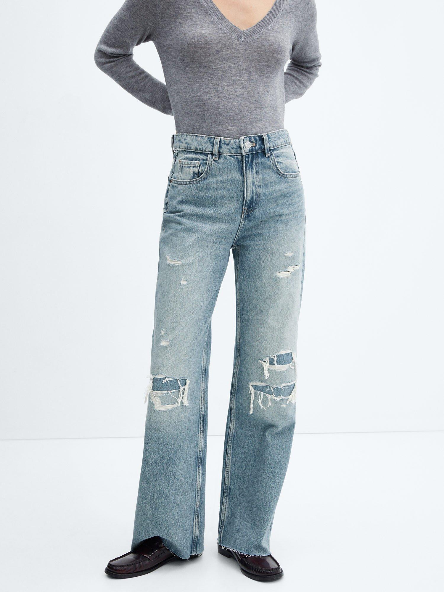 Mango Monrow Ripped Covered Jeans, Open Blue