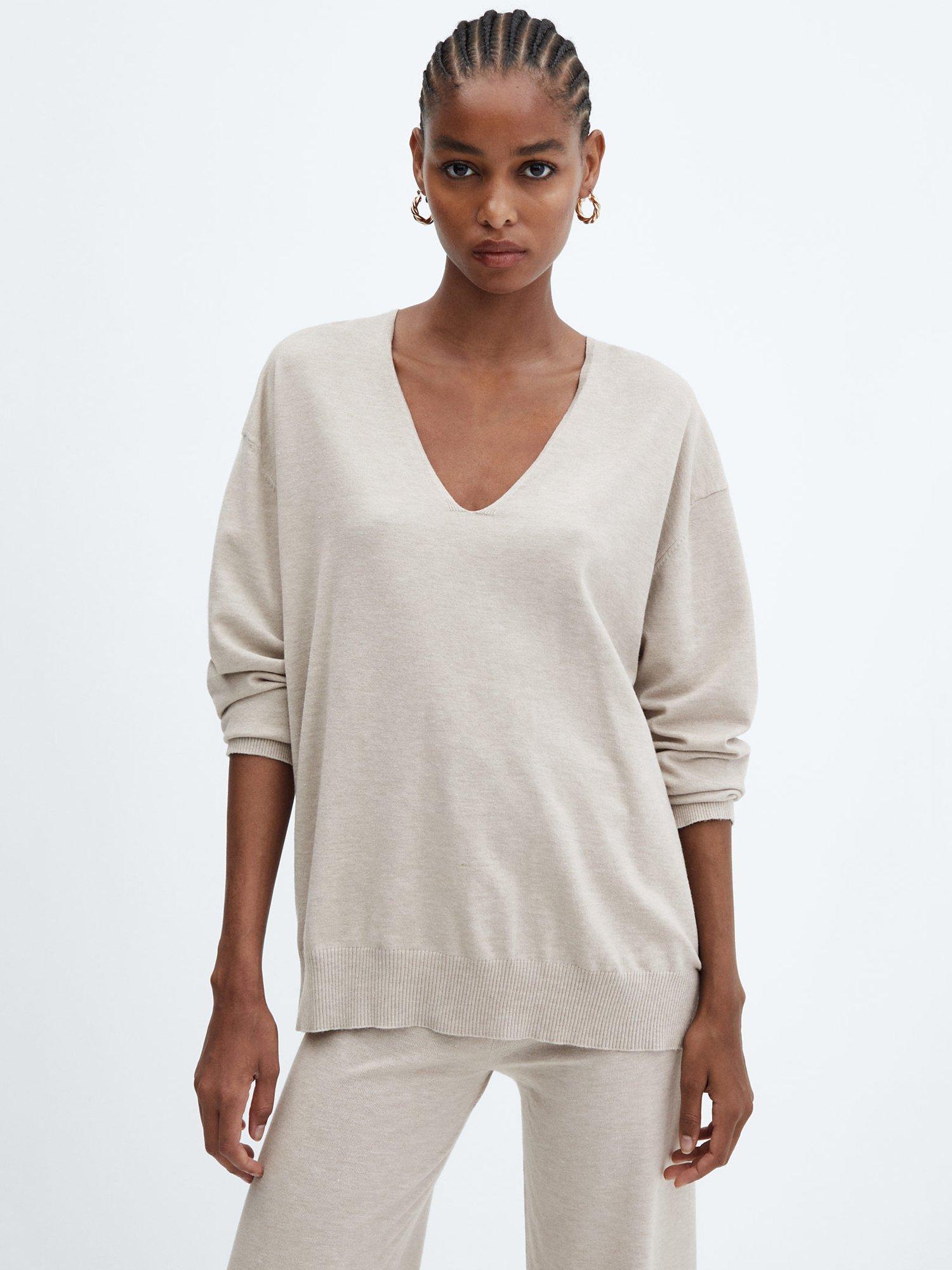 Mango Vieira V-Neck Jumper, Grey