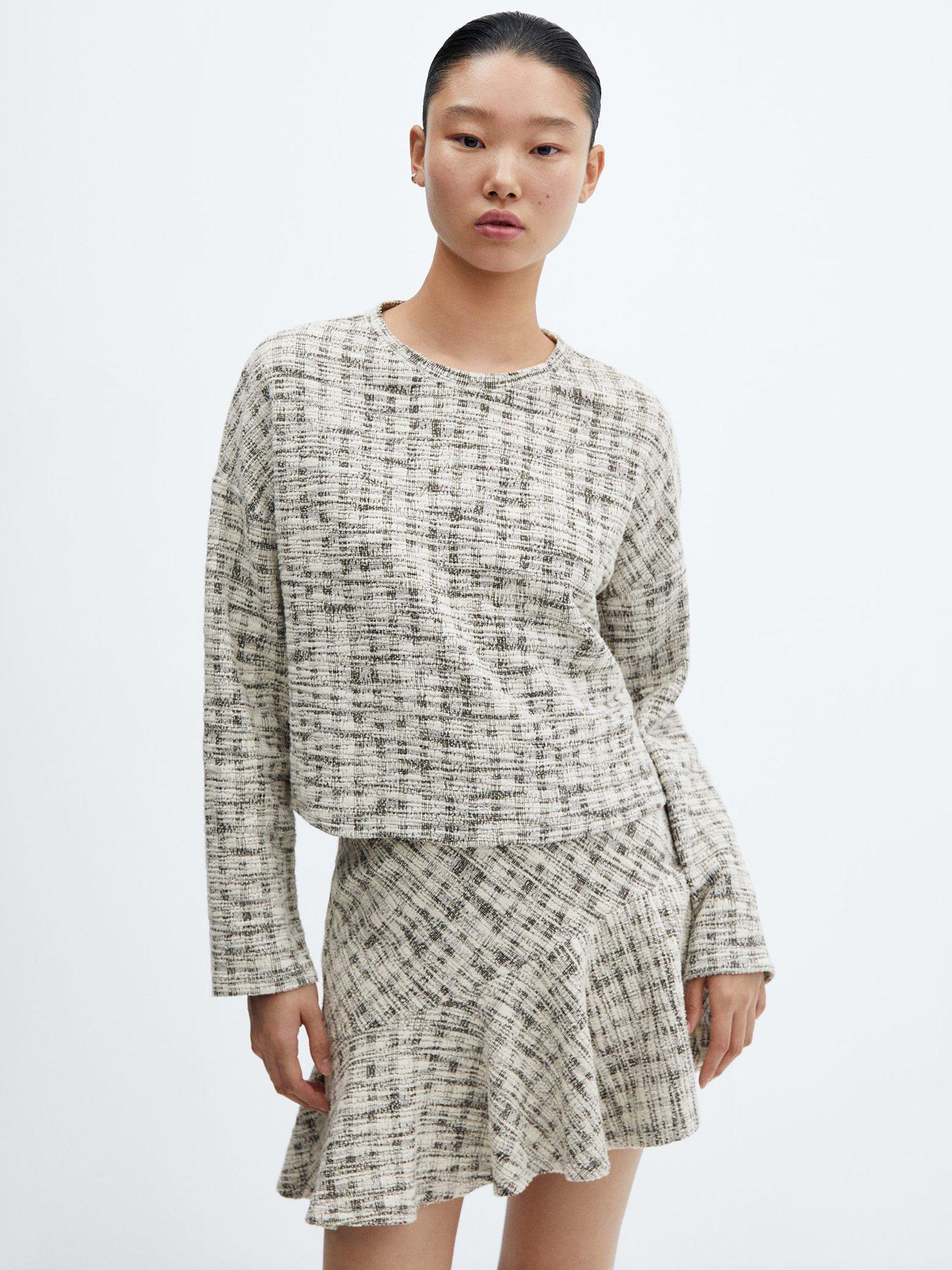 Mango Check Tweed Top, Ivory/Multi