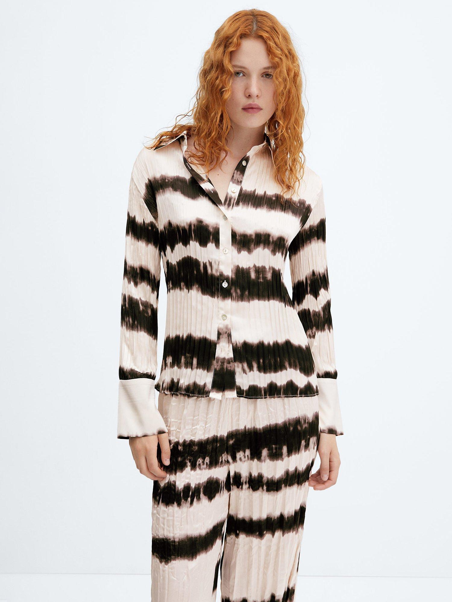 Mango Beni Tie Dye Pleated Shirt, Light Beige/Multi
