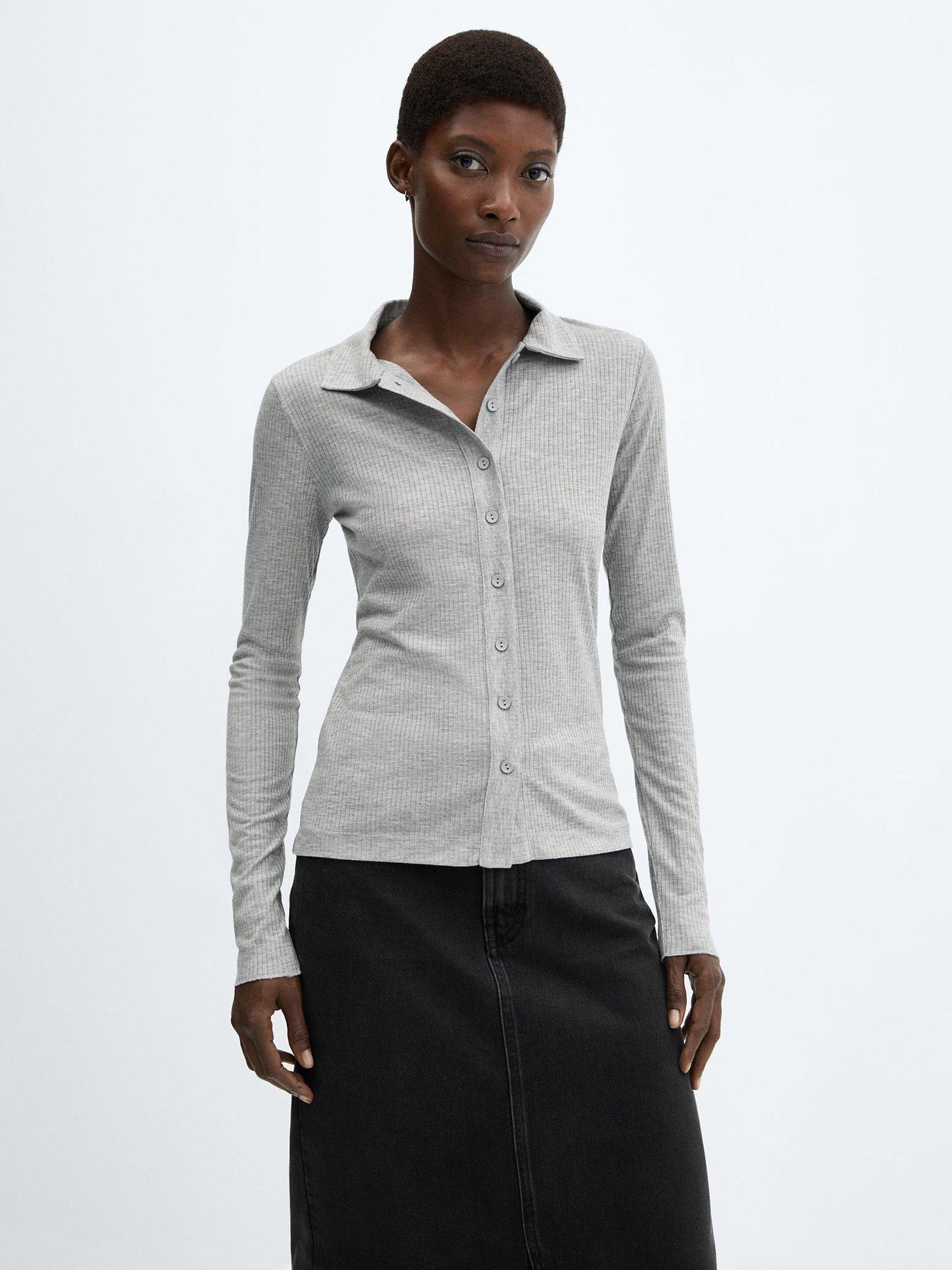 Mango Dan Ribbed Jersey Shirt, Grey