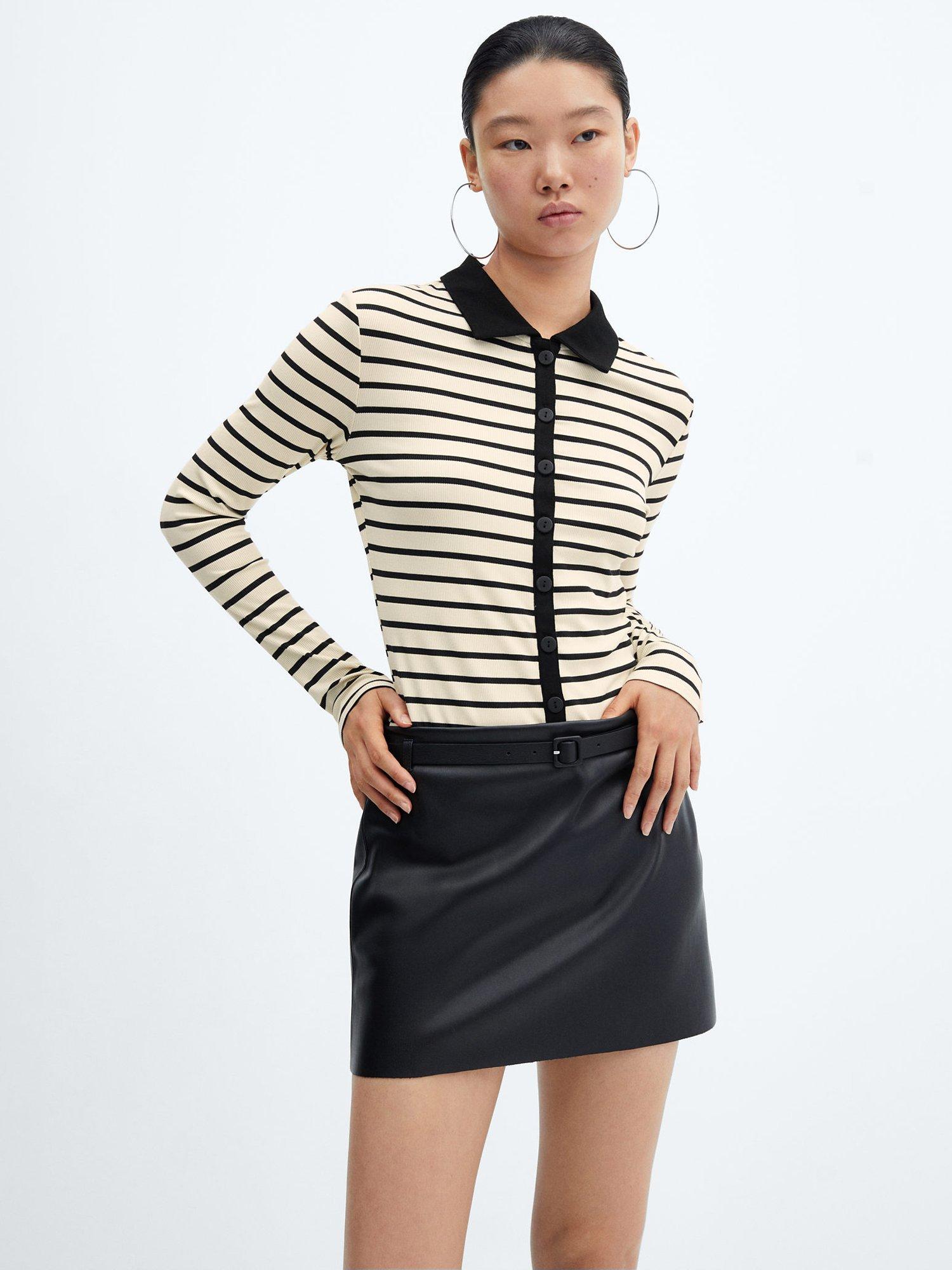 Mango Houston Ribbed Striped Top, Black