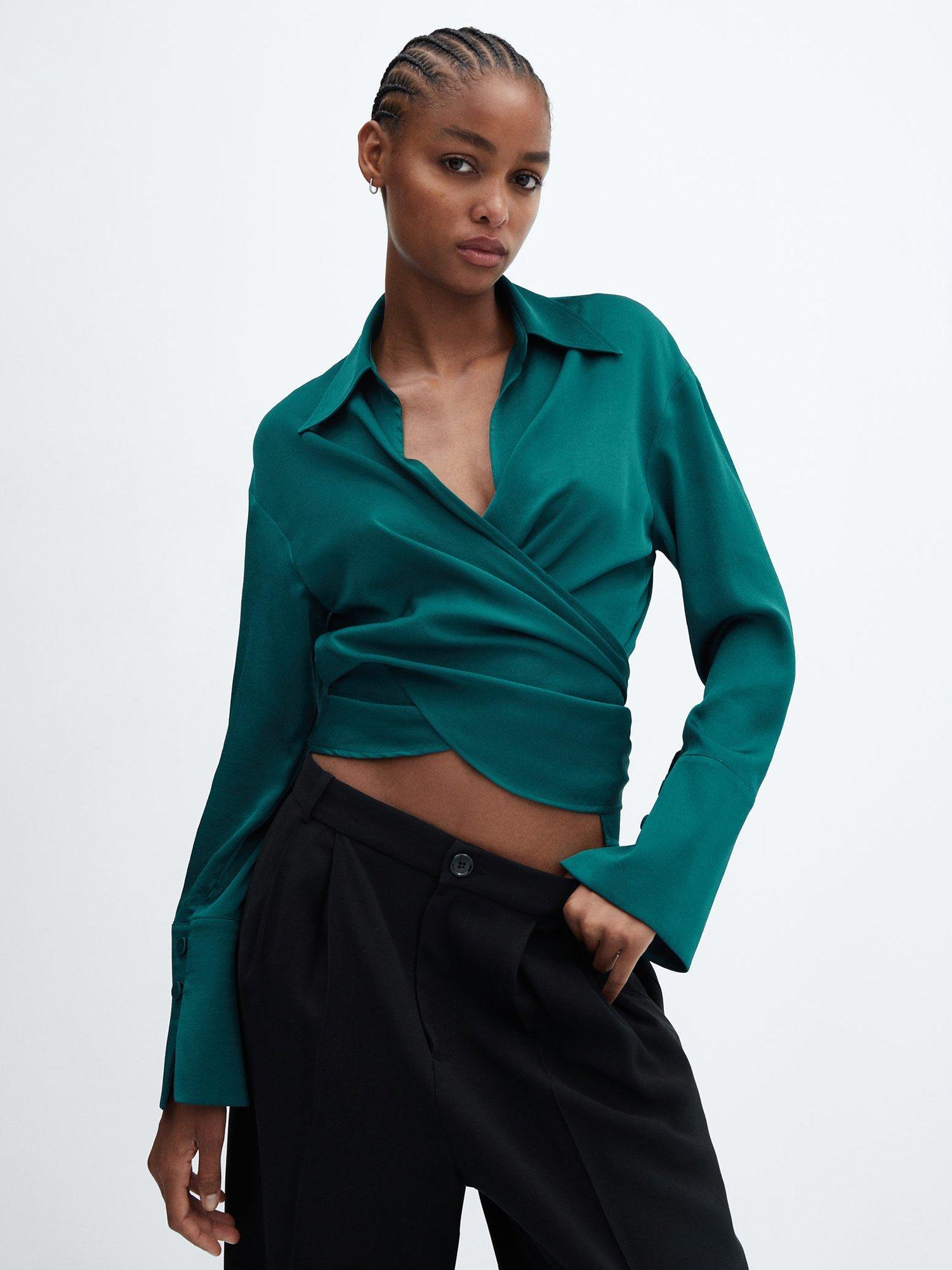 Mango Molina Cross Over Shirt, Dark Green