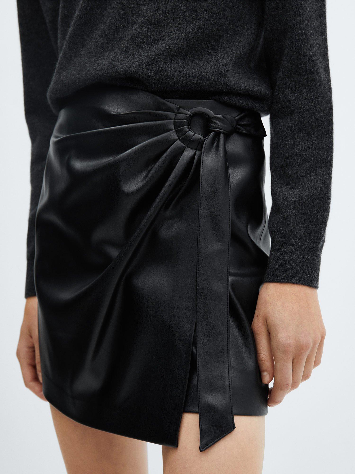 Mango Faux Leather Buckle Mini Skirt Black