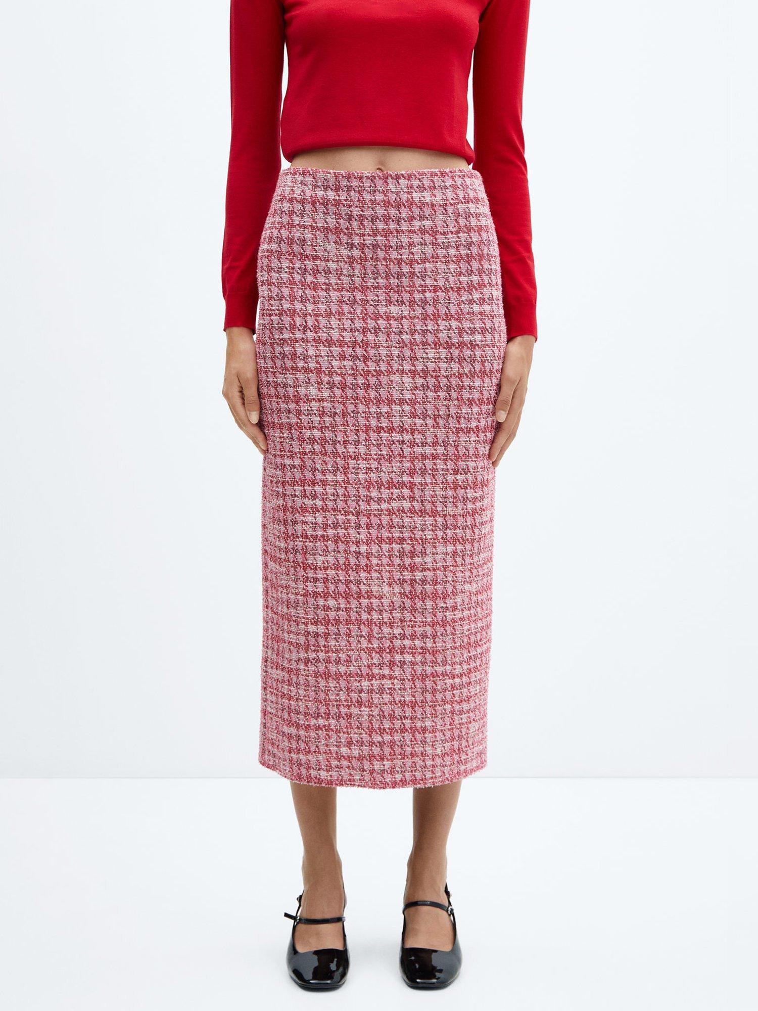 Mango Clara Midi Tweed Skirt, Pink