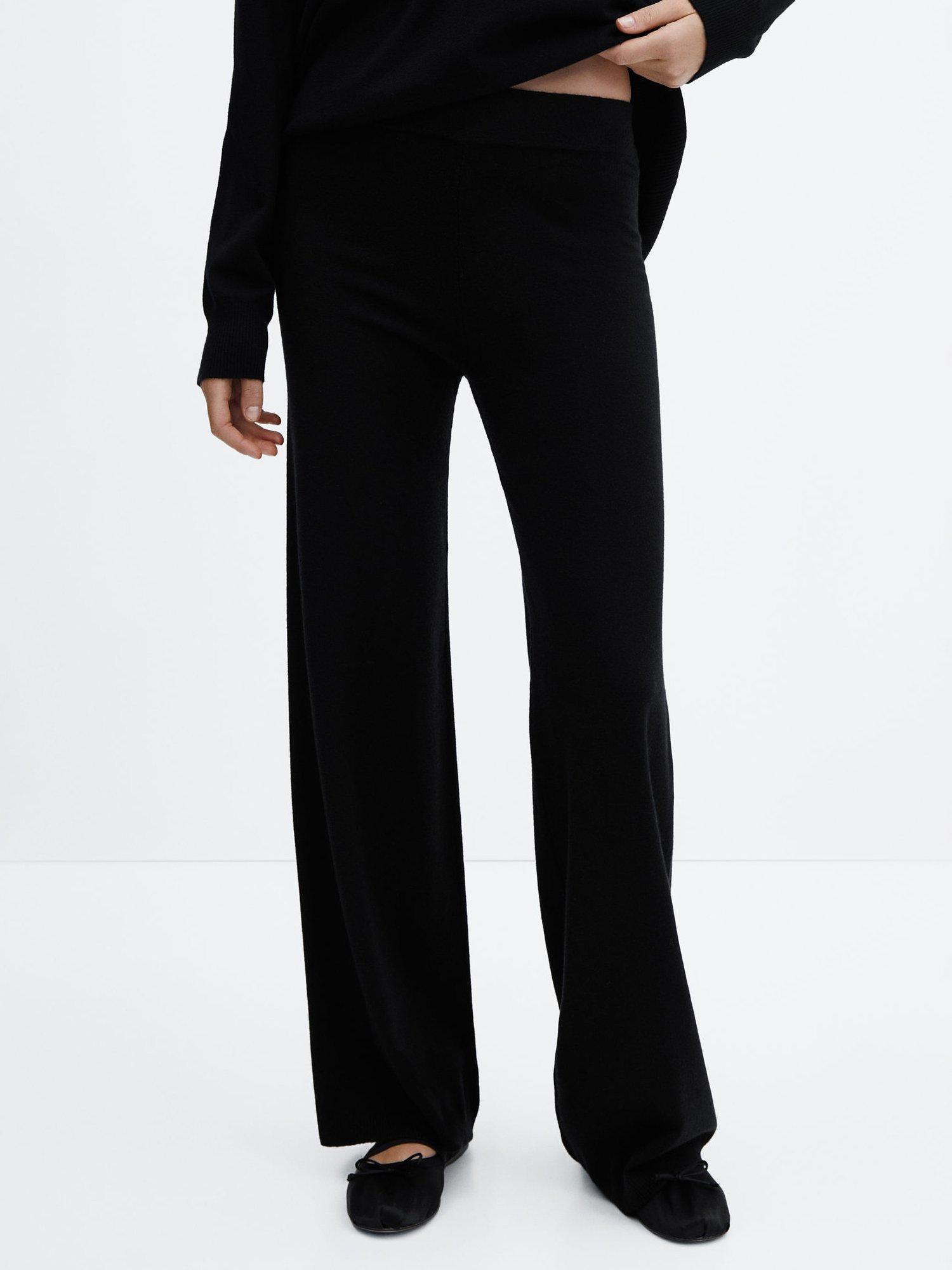 Mango Vieira Knitted Wide Leg Trousers, Black