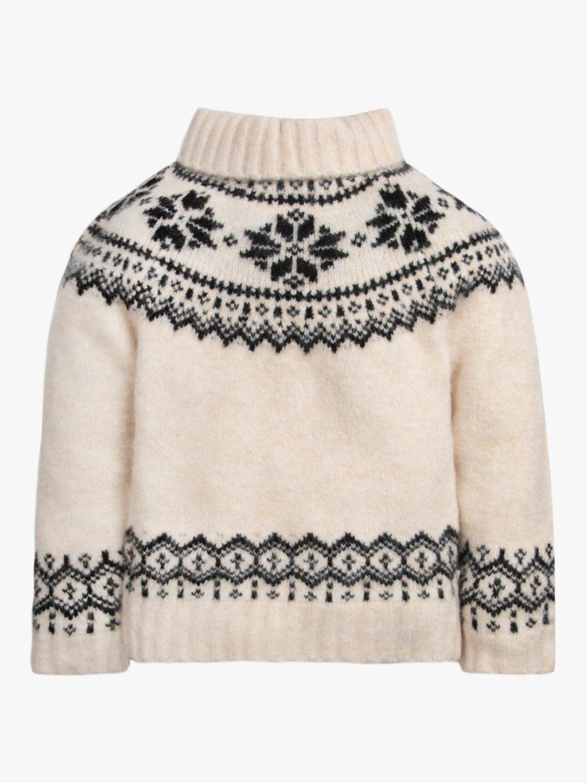 Product image 3 of 5, which shows The Little Tailor Kids' Funnel Neck Snowflake Fair Isle Jumper, Cream, 2-3 years