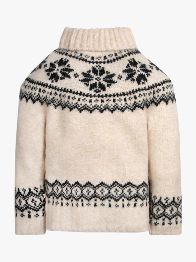 Product image 4 of 5, which shows The Little Tailor Kids' Funnel Neck Snowflake Fair Isle Jumper, Cream, 2-3 years