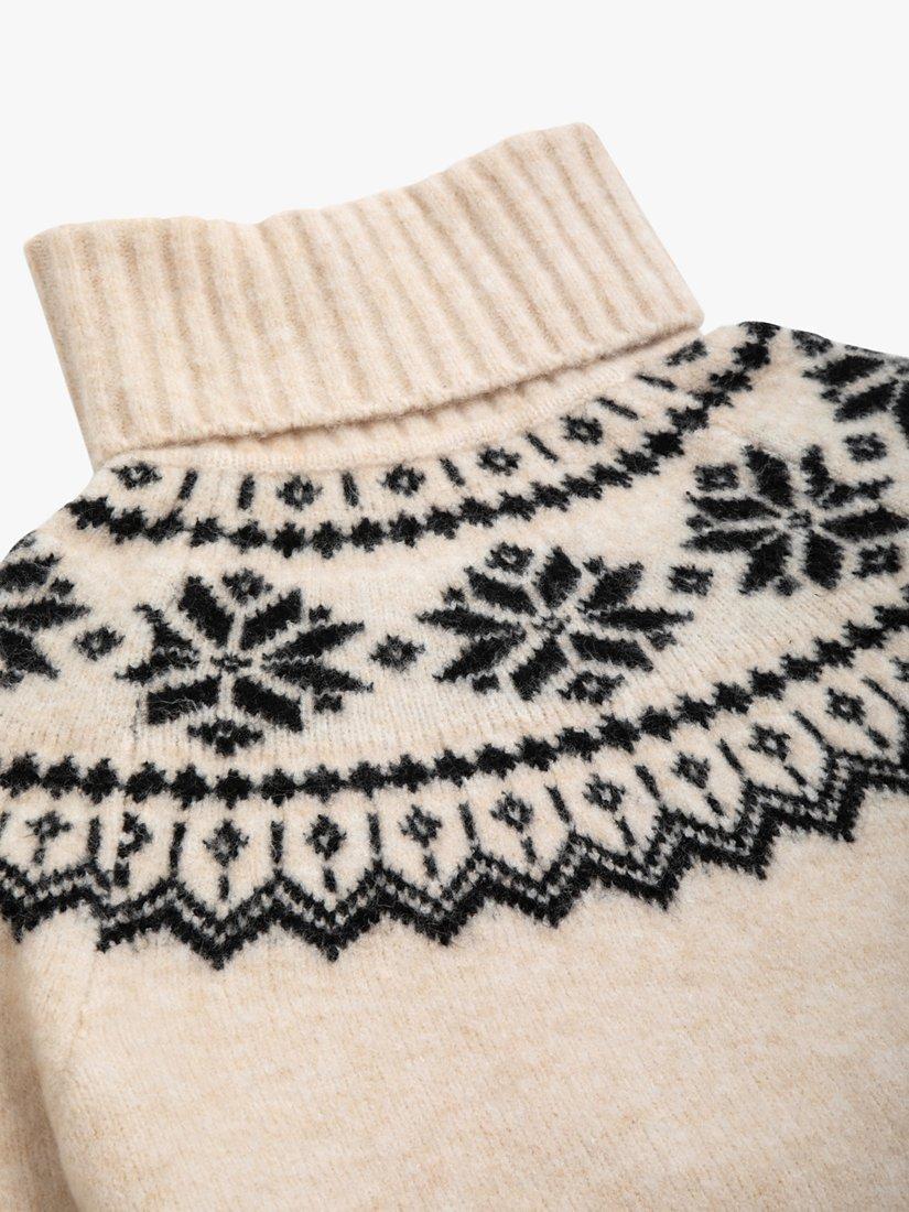 Product image 5 of 5, which shows The Little Tailor Kids' Funnel Neck Snowflake Fair Isle Jumper, Cream, 2-3 years