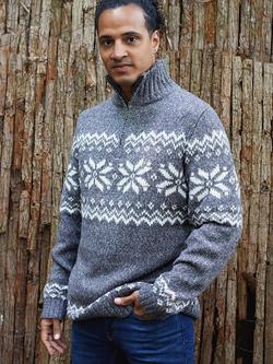 The Little Tailor Snowflake Fair Isle Chunky Zip Neck Knit Jumper, Charcoal, Charcoal
