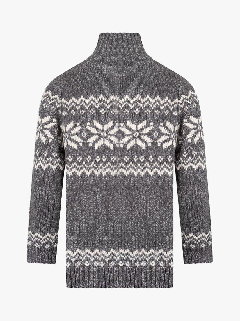 Product image 4 of 5, which shows The Little Tailor Snowflake Fair Isle Chunky Zip Neck Knit Jumper, Charcoal, S