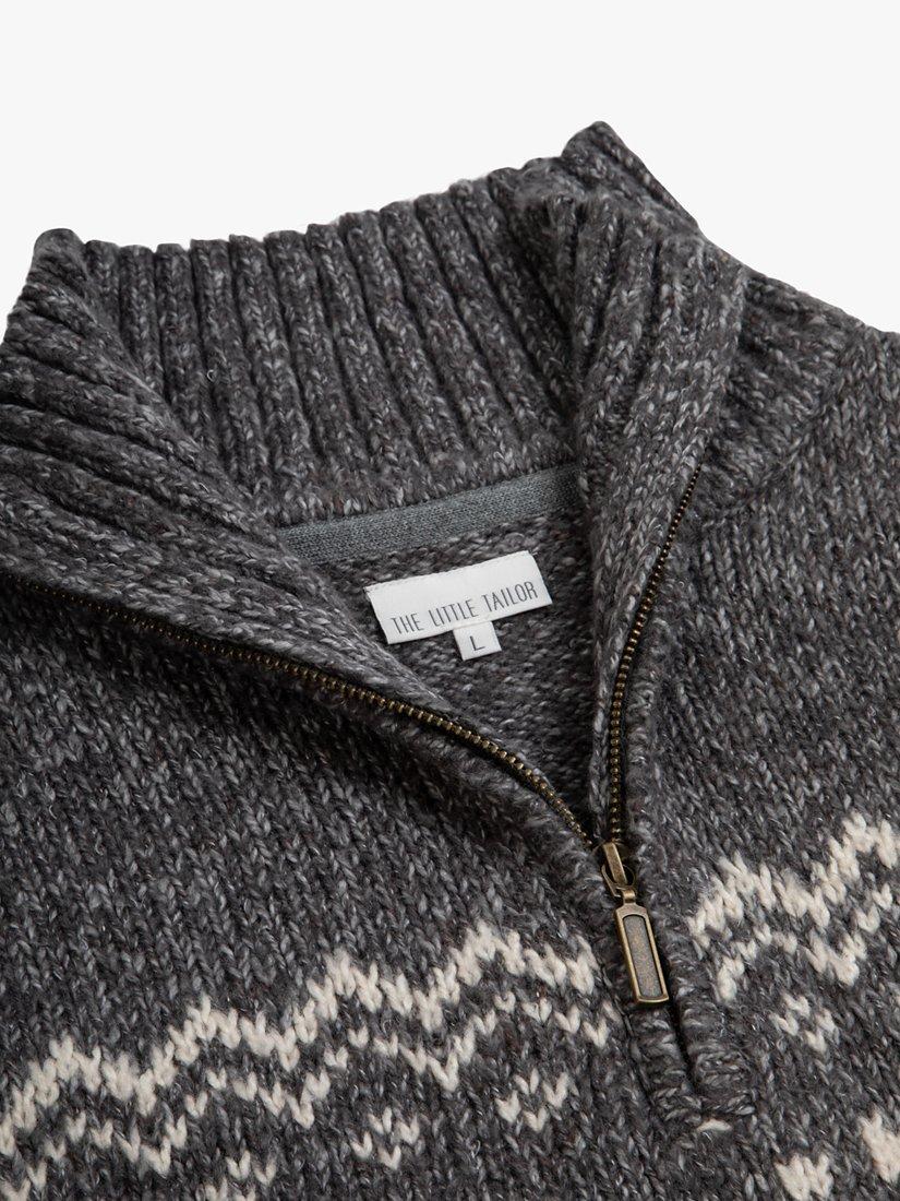 Product image 5 of 5, which shows The Little Tailor Snowflake Fair Isle Chunky Zip Neck Knit Jumper, Charcoal, S