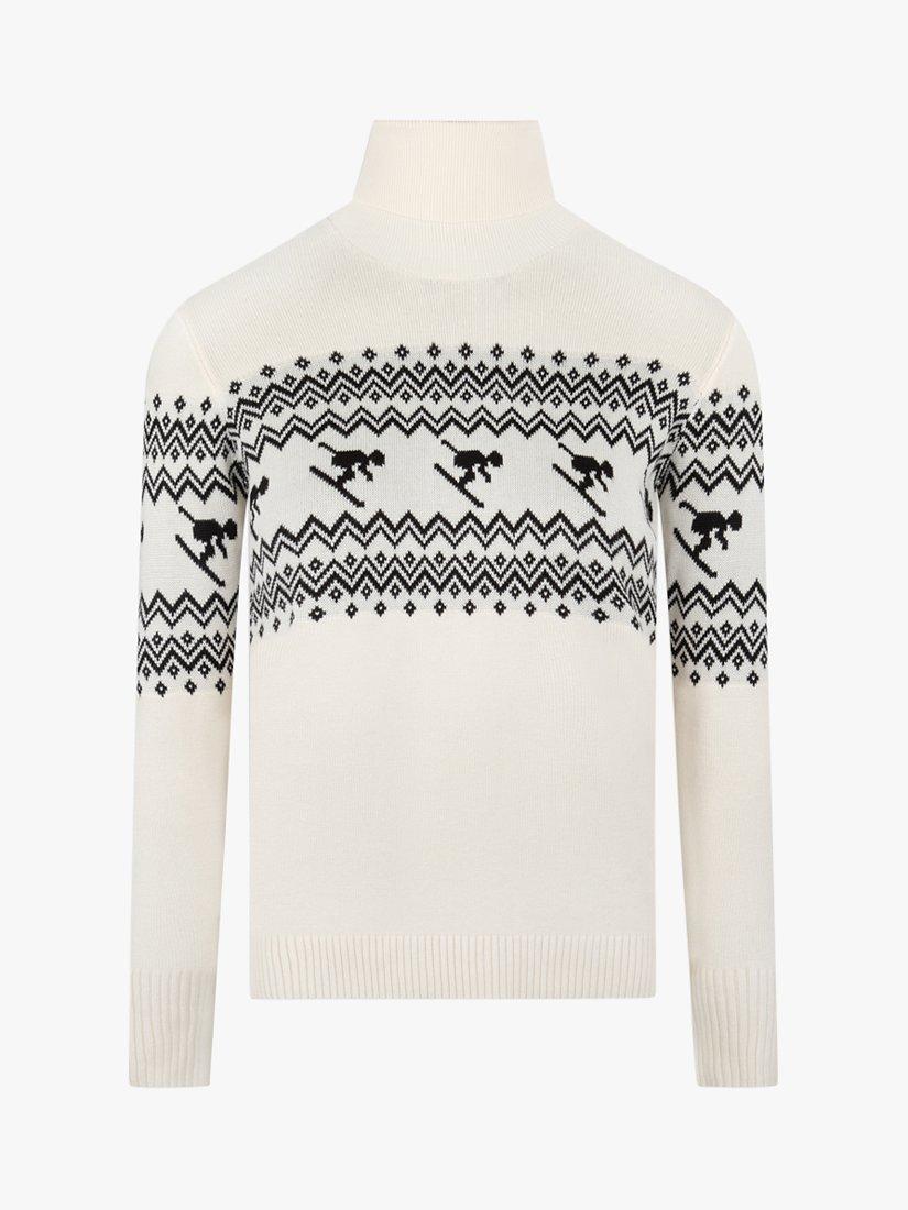 Product image 2 of 4, which shows The Little Tailor Slim Fit Ski Design Roll Neck Jumper, Cream, XS