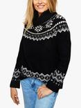 The Little Tailor Snowflake Fair Isle Chunky Funnel Neck Jumper, Black