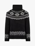 The Little Tailor Snowflake Fair Isle Chunky Funnel Neck Jumper, Black