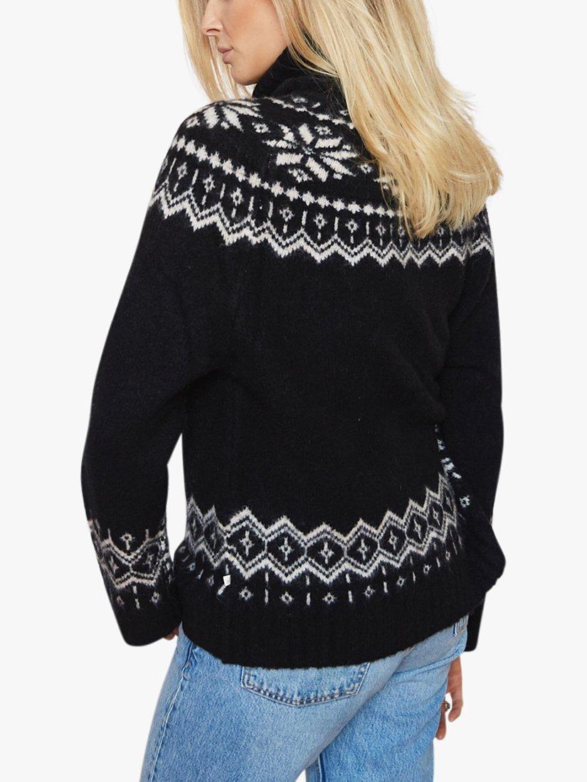 Product image 6 of 6, which shows The Little Tailor Snowflake Fair Isle Chunky Funnel Neck Jumper, Black, S