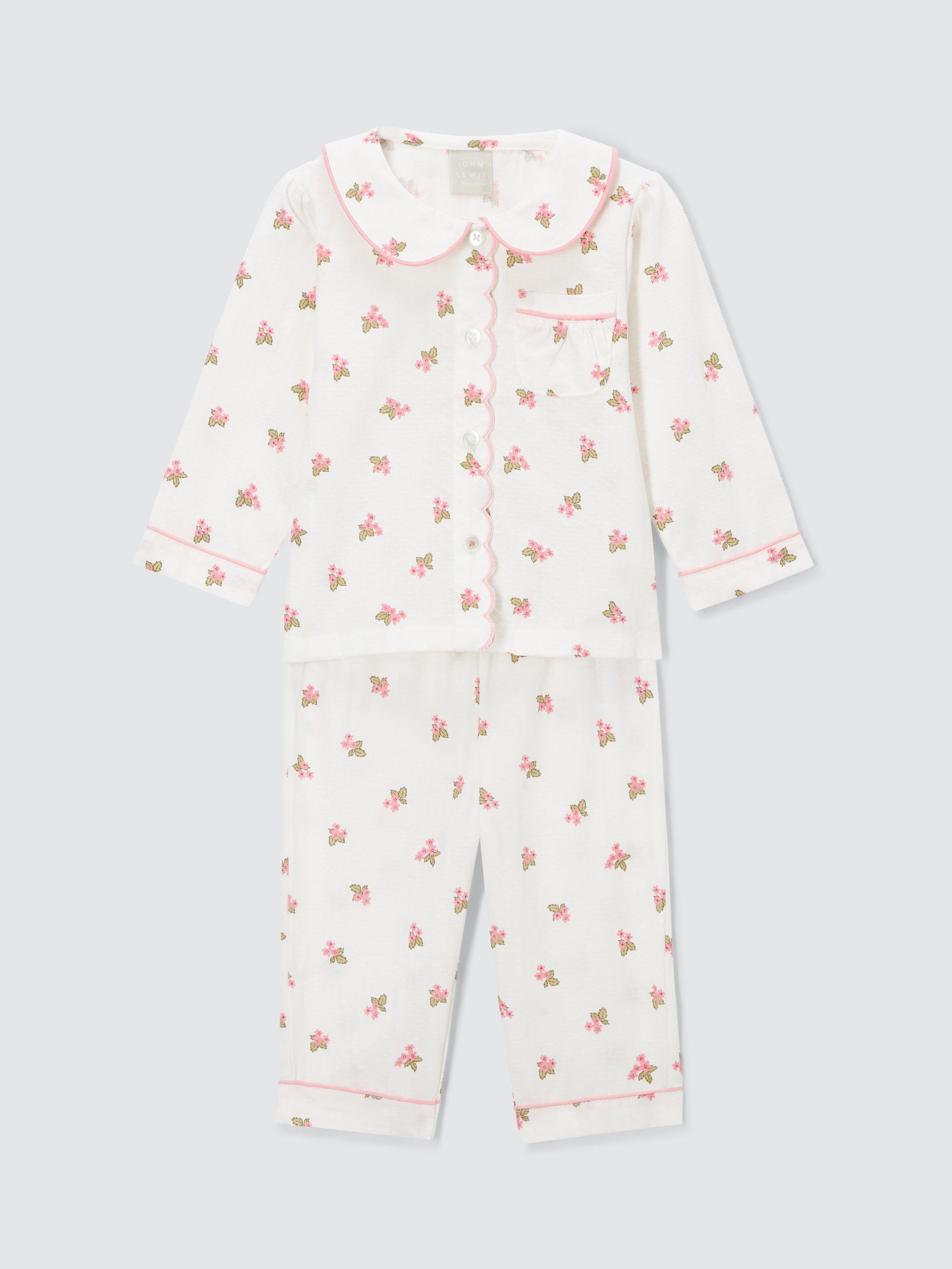 John Lewis Baby Spring Floral Print Pyjamas, White