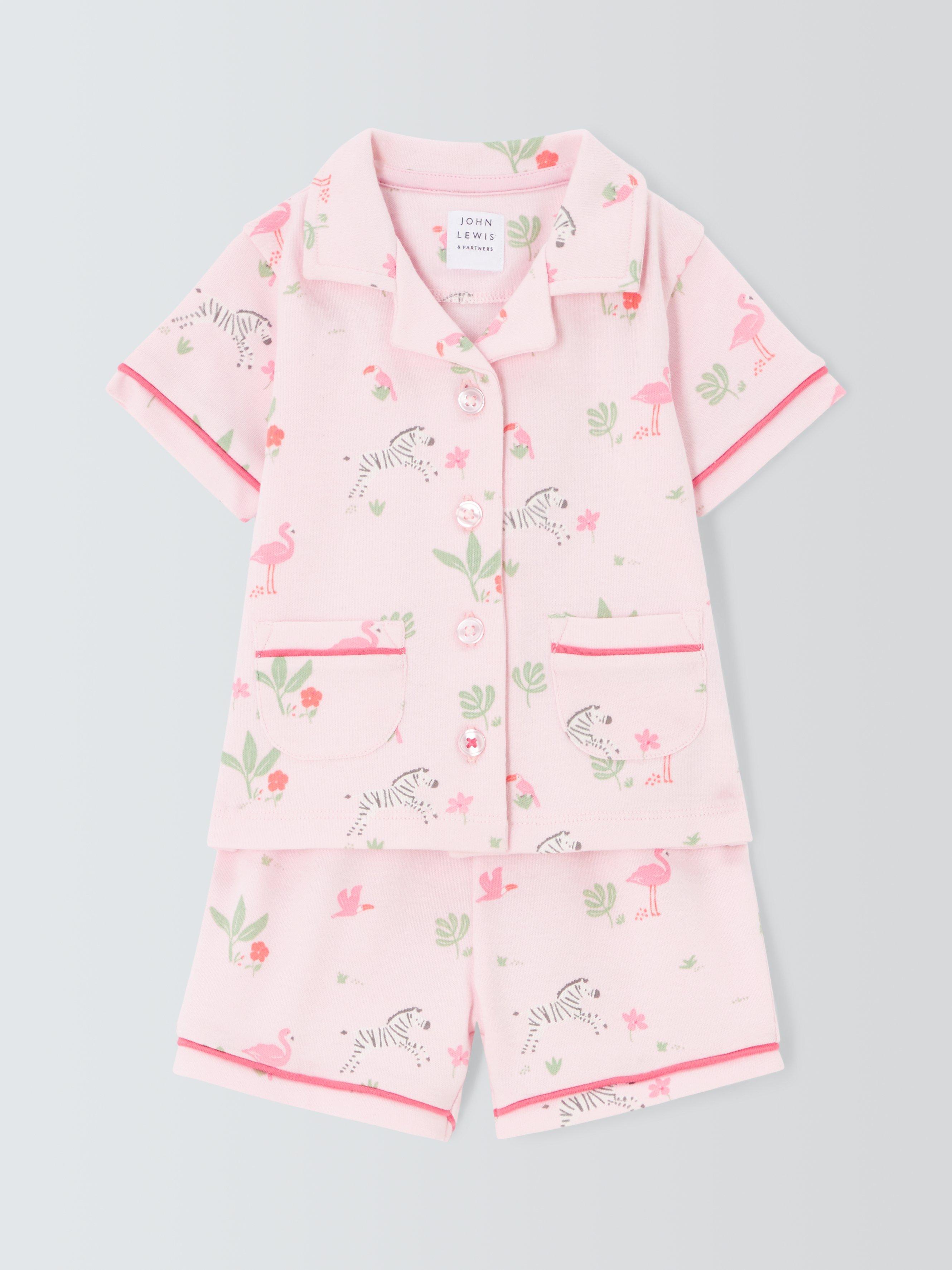 John Lewis Baby Zebra & Flamingo Shortie Pyjamas, Pink