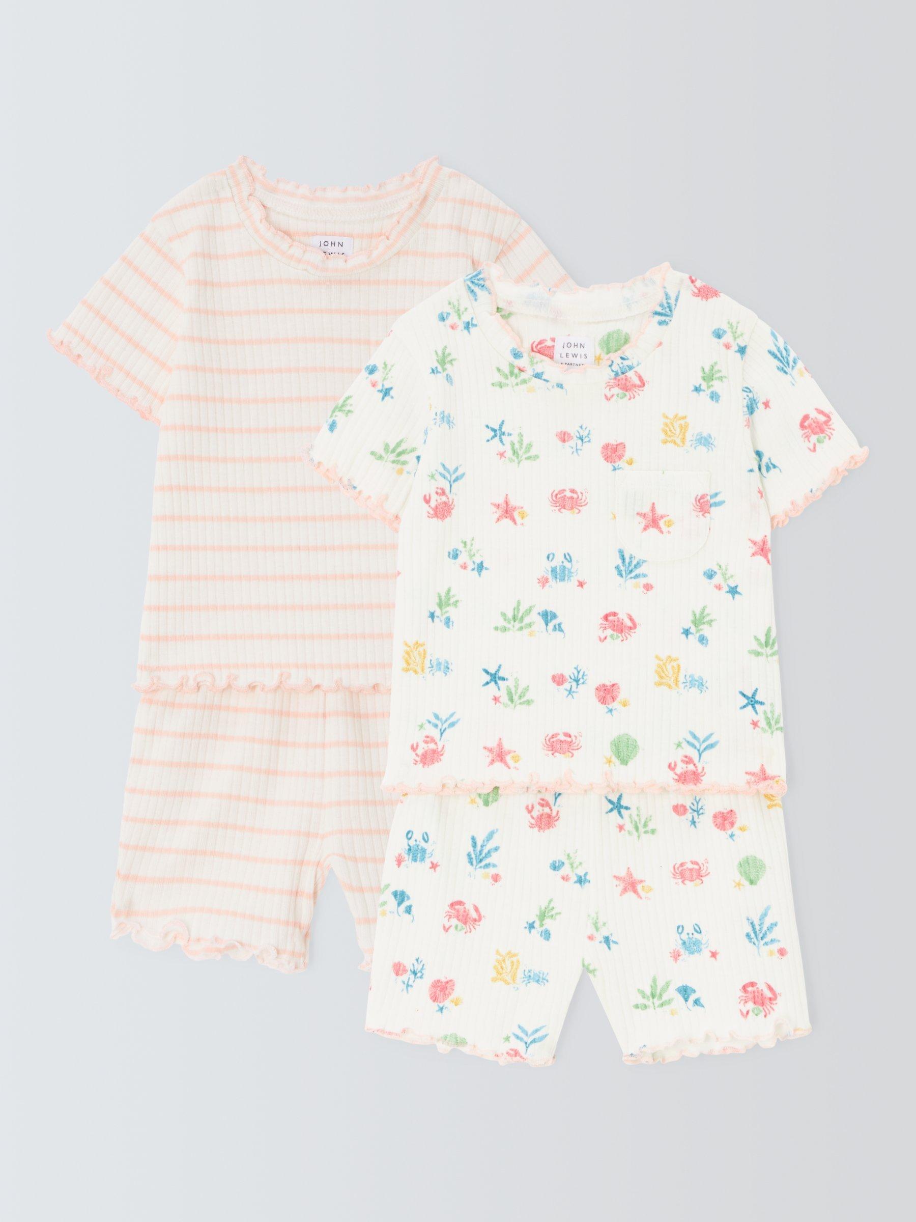 John Lewis Baby Under Sea Rib Shortie Pyjamas, Set of 2, Multi
