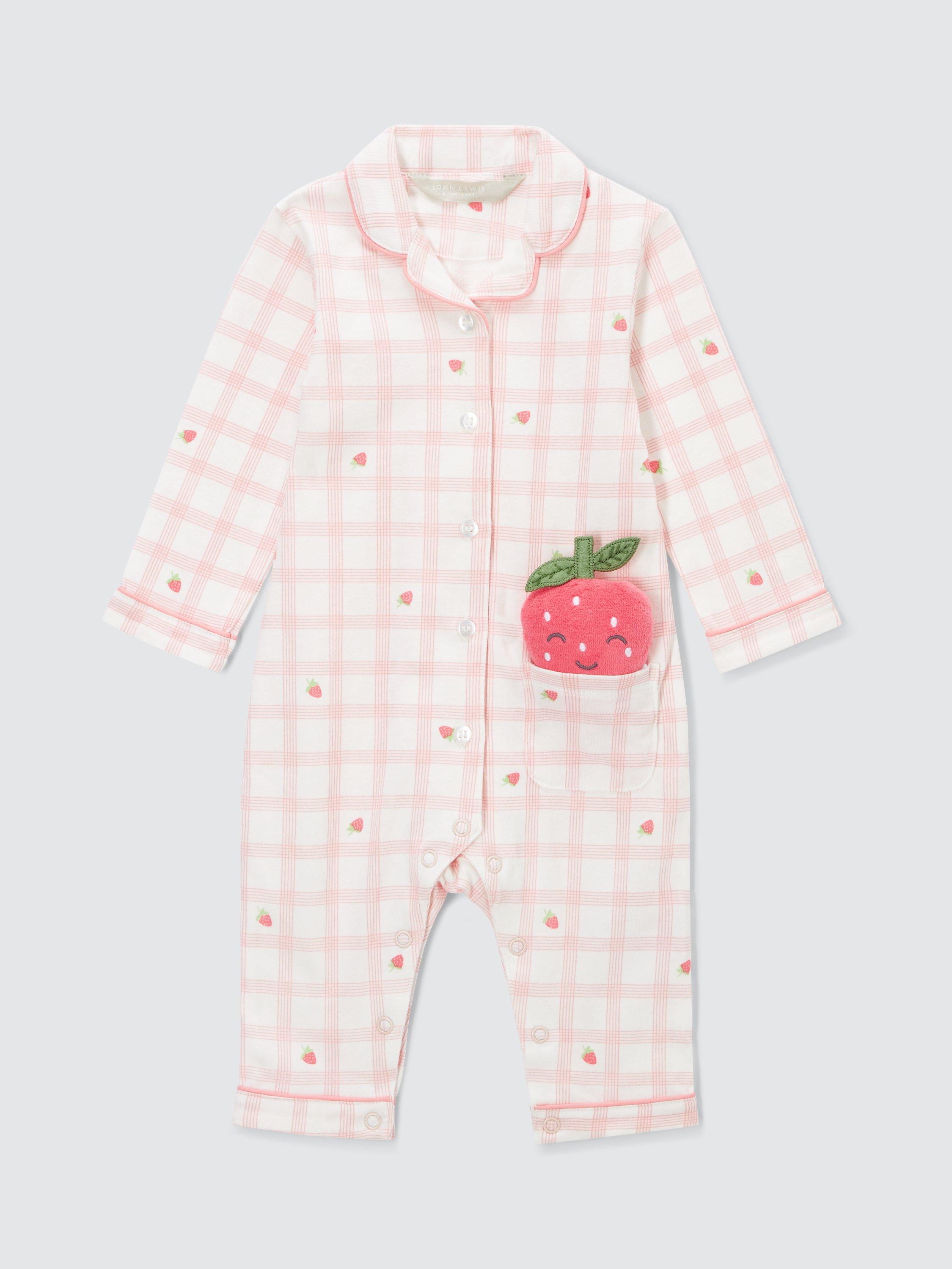 John Lewis Baby Strawberry Gingham Pyjamas with Strawberry Toy, Pink