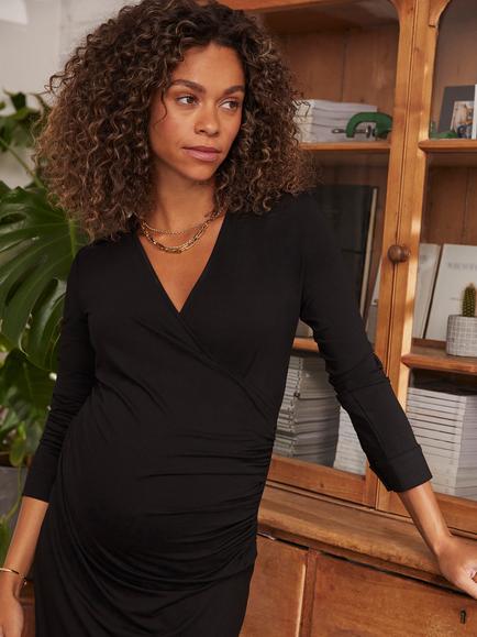 Isabella Oliver Polly Wrap Maternity Midi Dress, Caviar Black - view 2, Caviar Black
