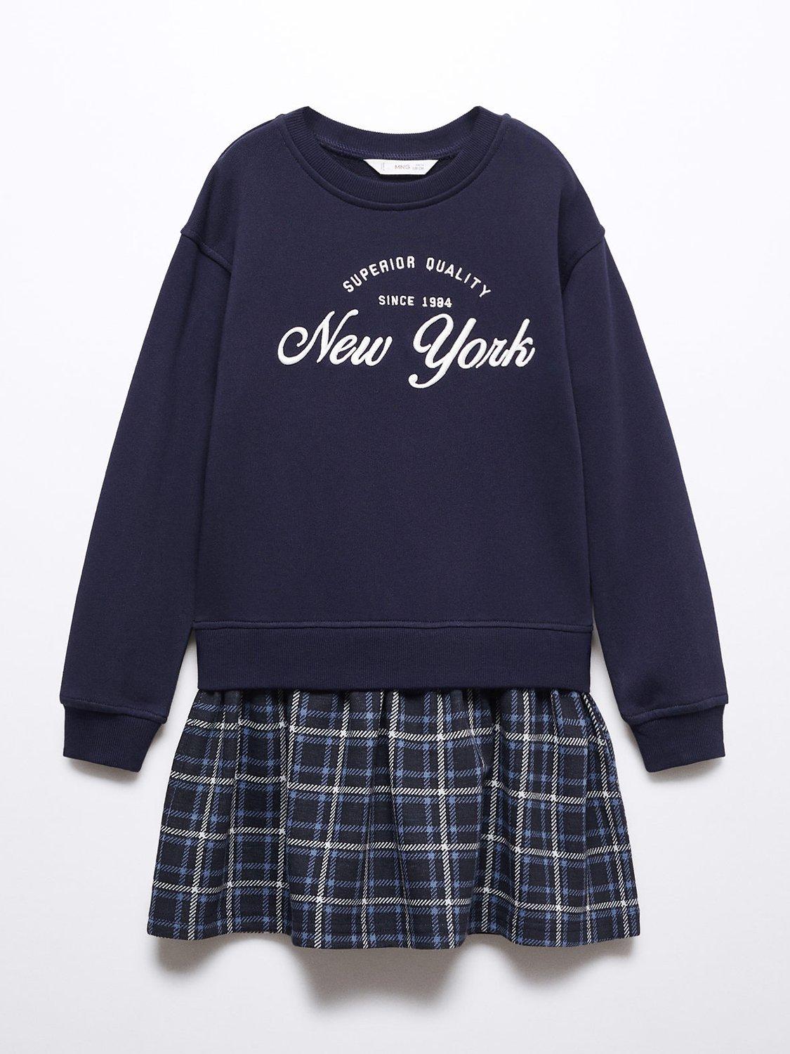 Mango Kids' New York Check Jumper Dress, Navy