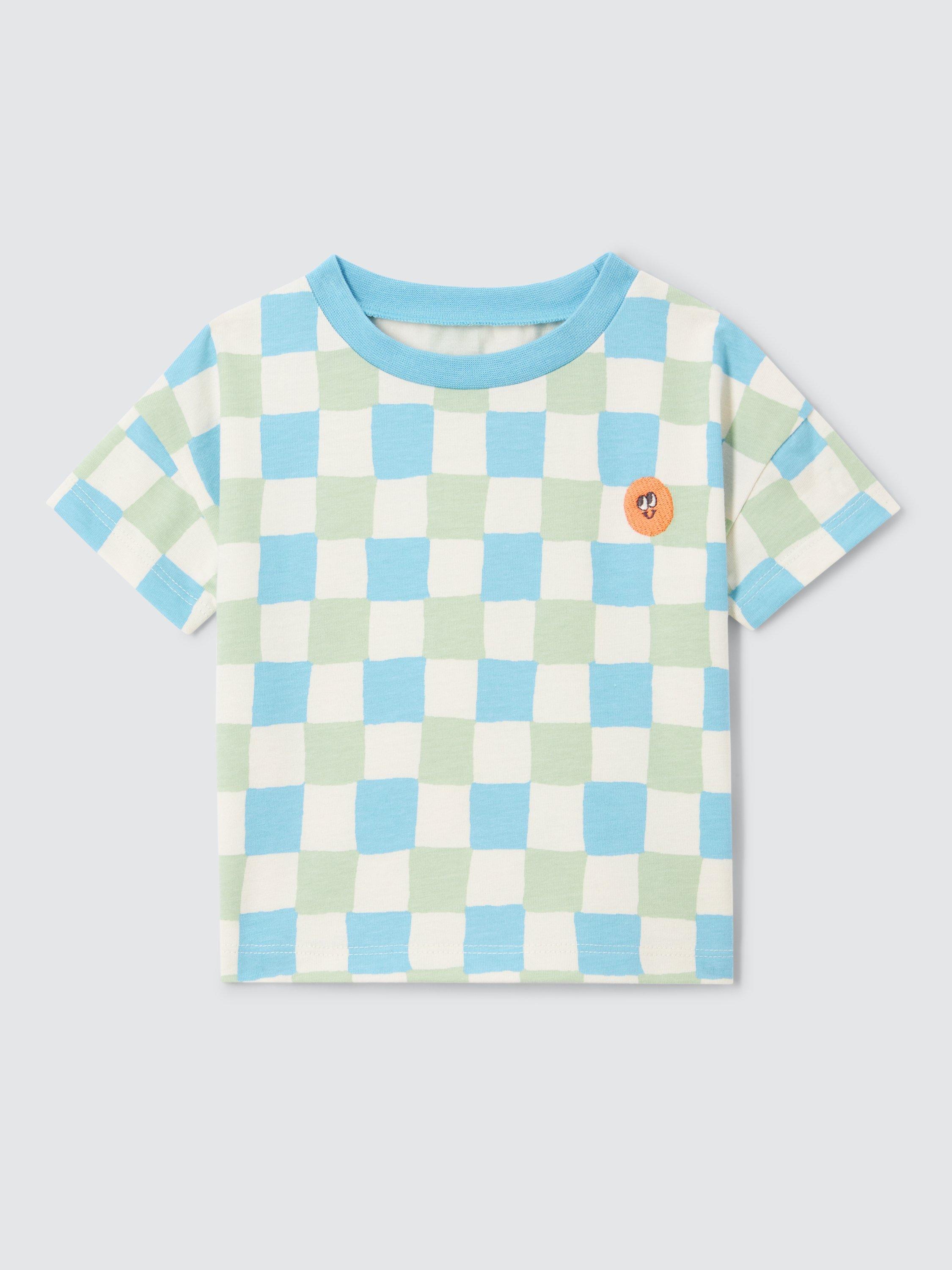 John Lewis ANYDAY Baby Checker Print T-Shirt, Blue/Multi