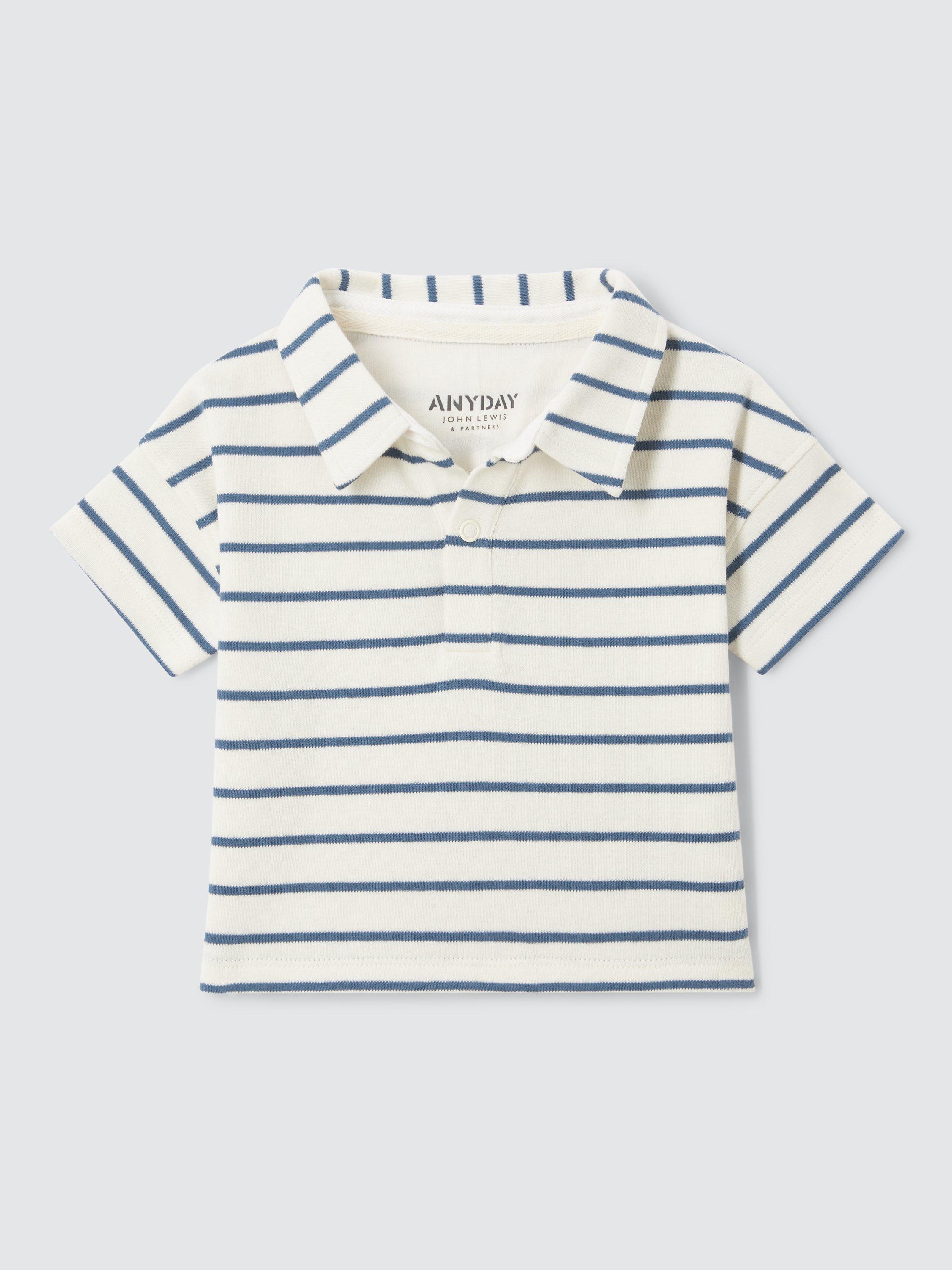 John Lewis ANYDAY Baby Cotton Polo Stripe Top, Blue