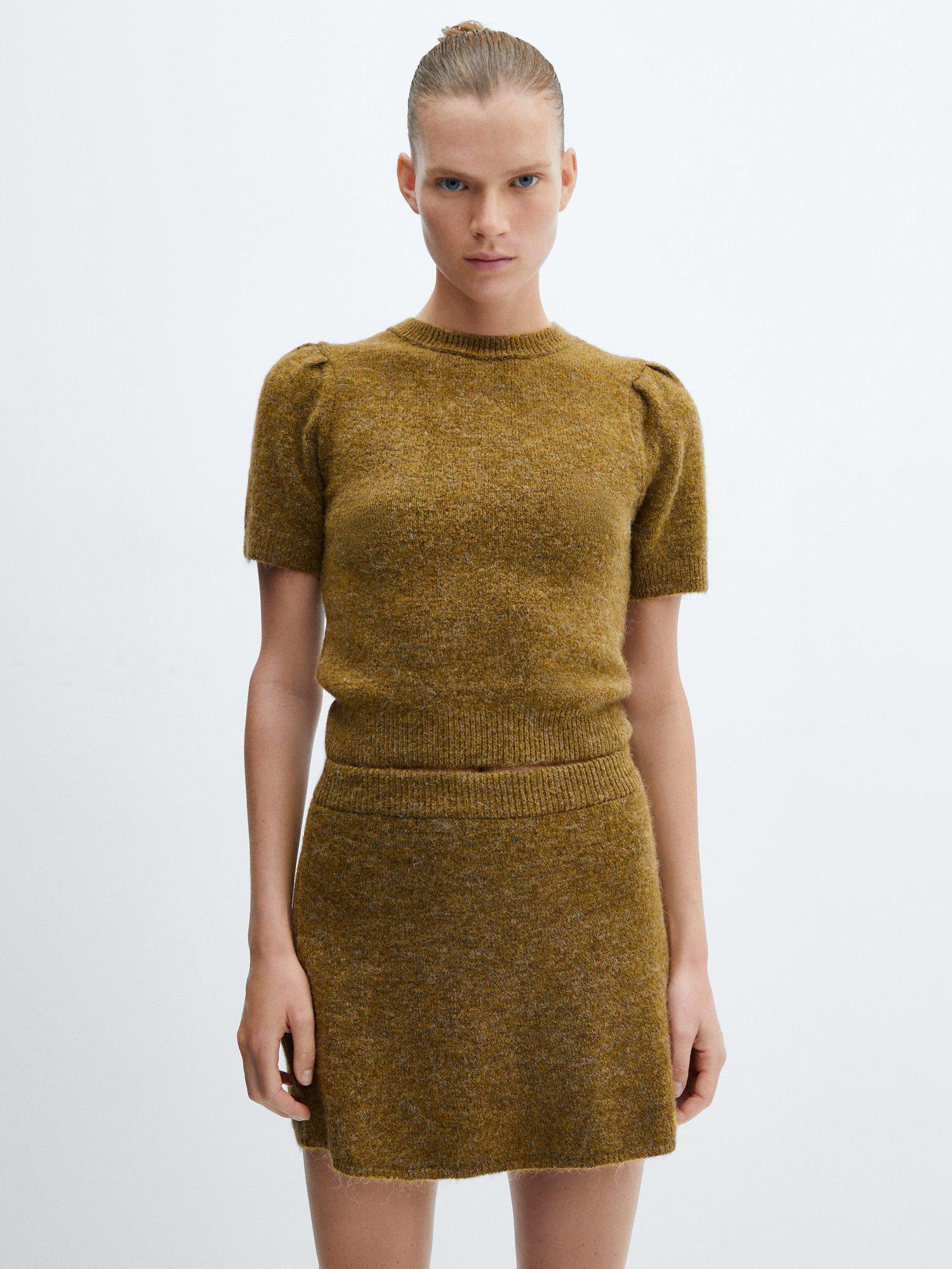 Mango Perry Puff Sleeve Knitted Jumper, Dark Green