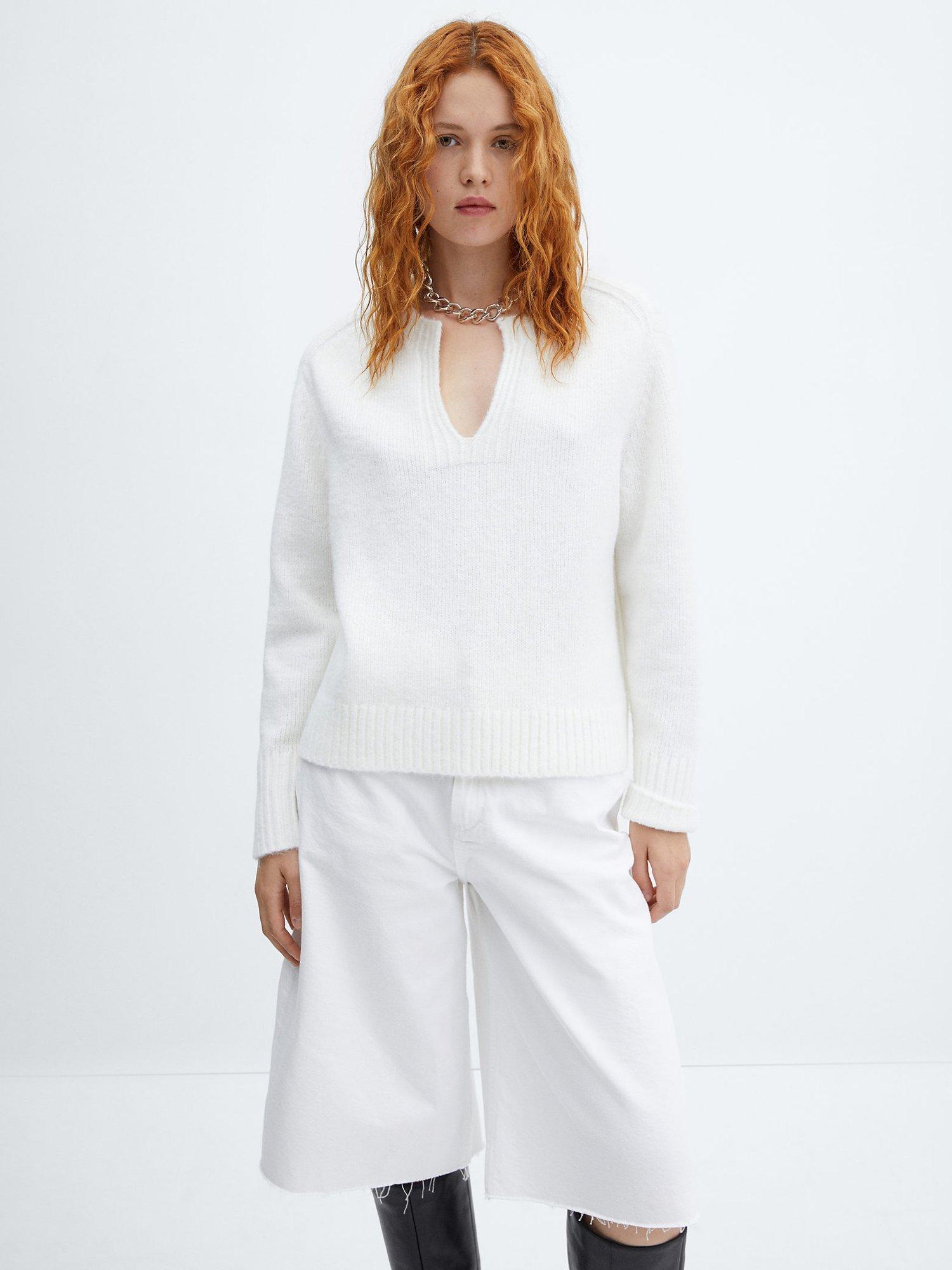 Mango Nieves V-Neck Jumper, White